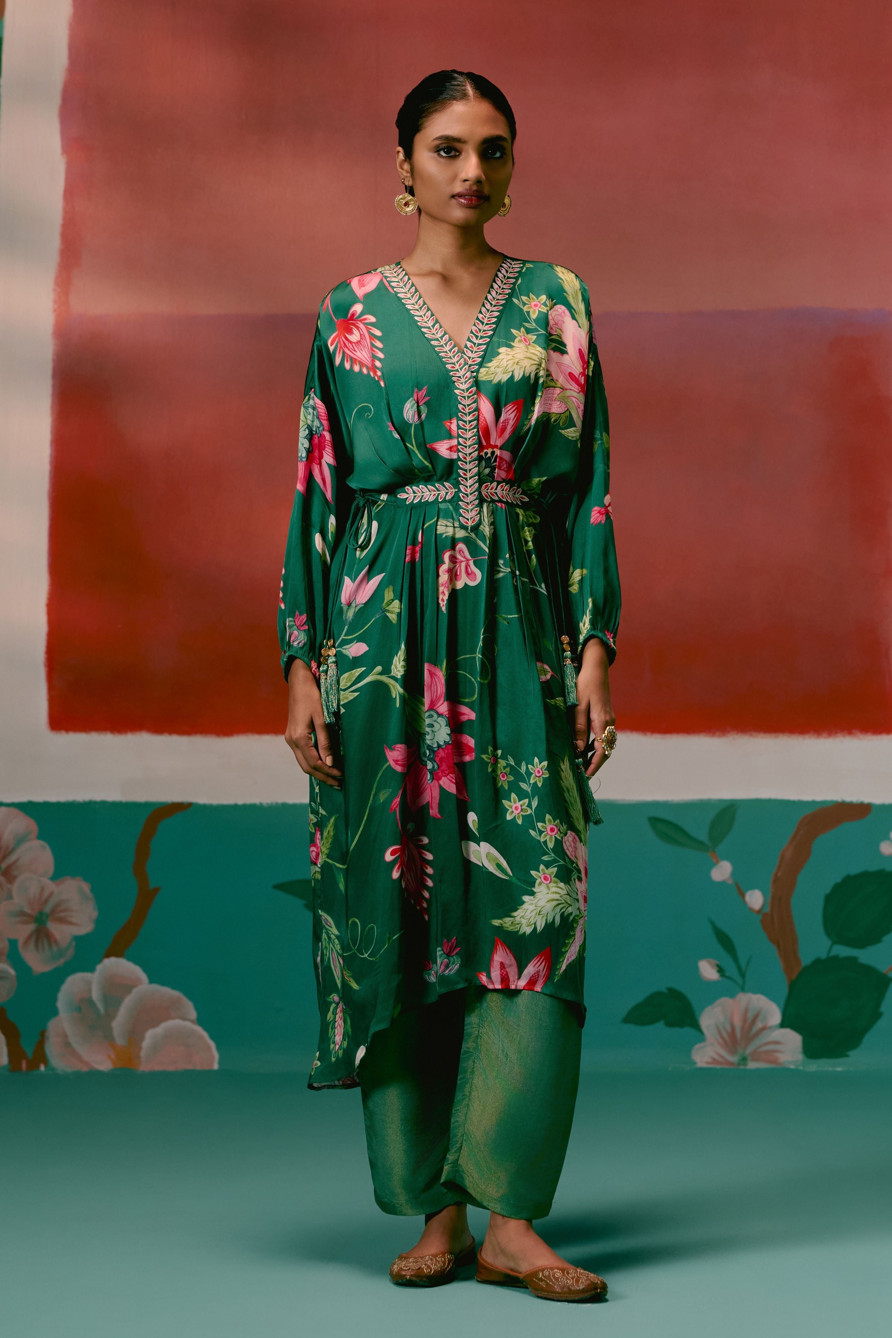 Green Chintz Kaftan Set
