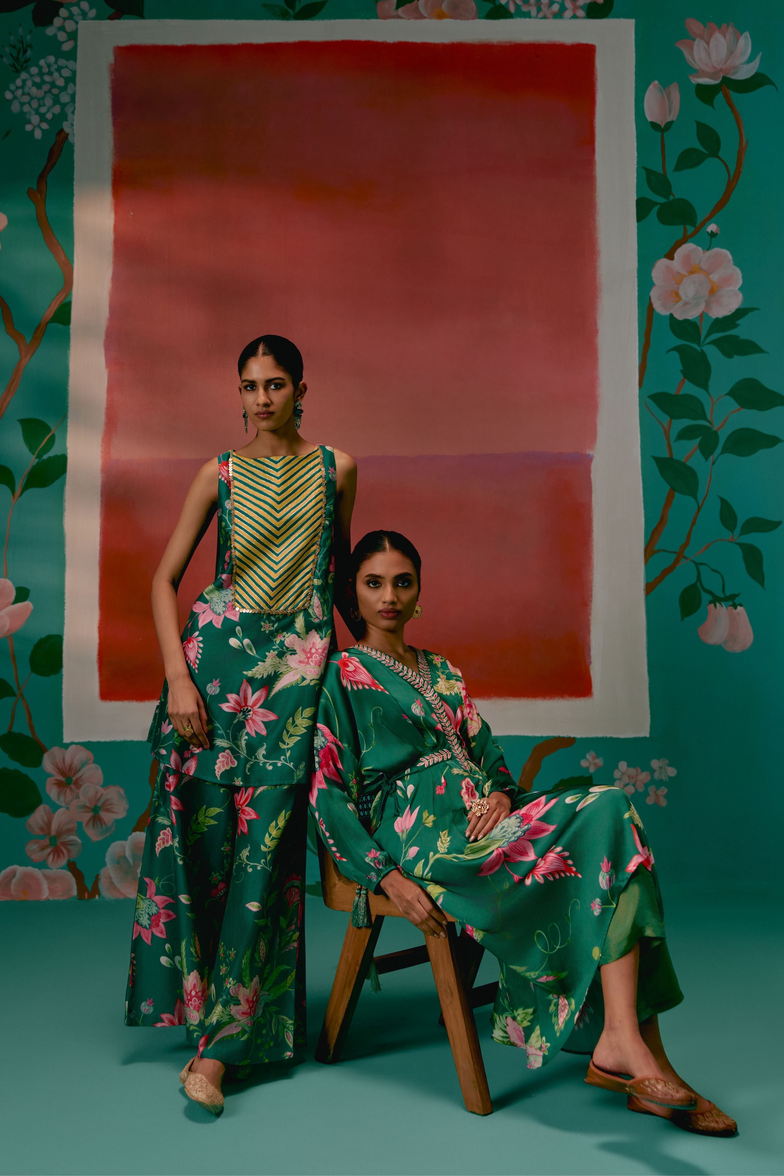 Green Chintz Kaftan Set