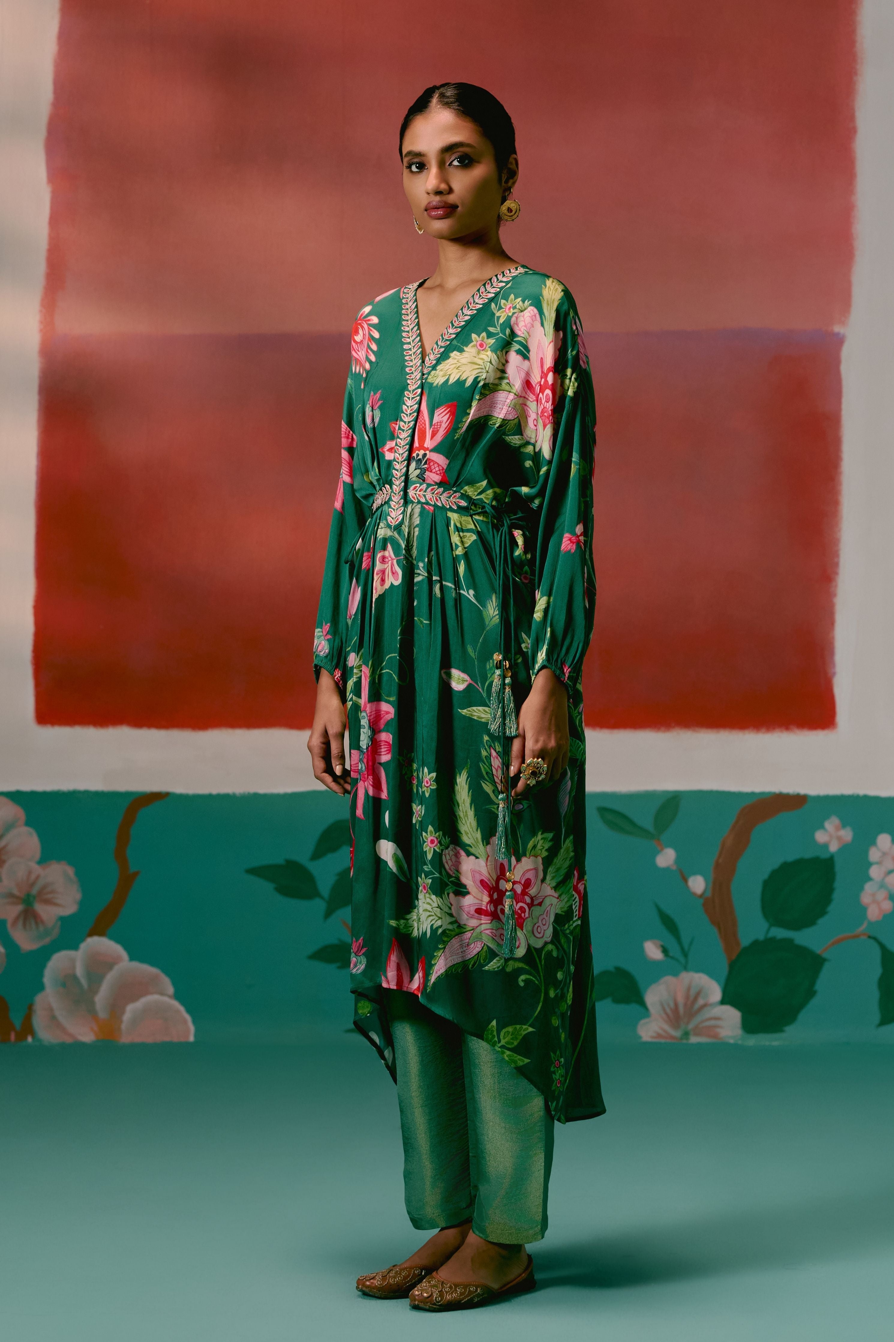 Green Chintz Kaftan Set