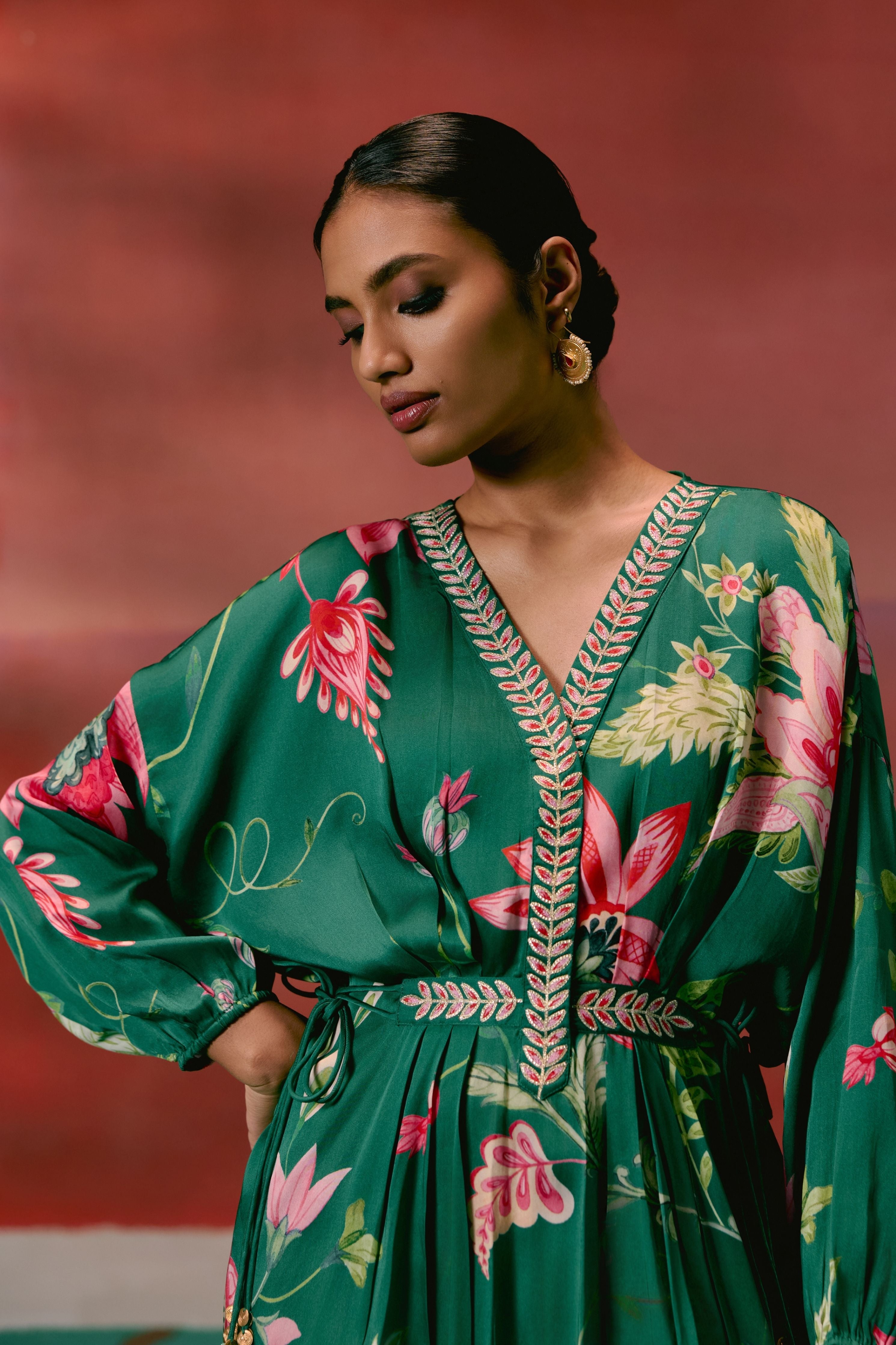 Green Chintz Kaftan Set