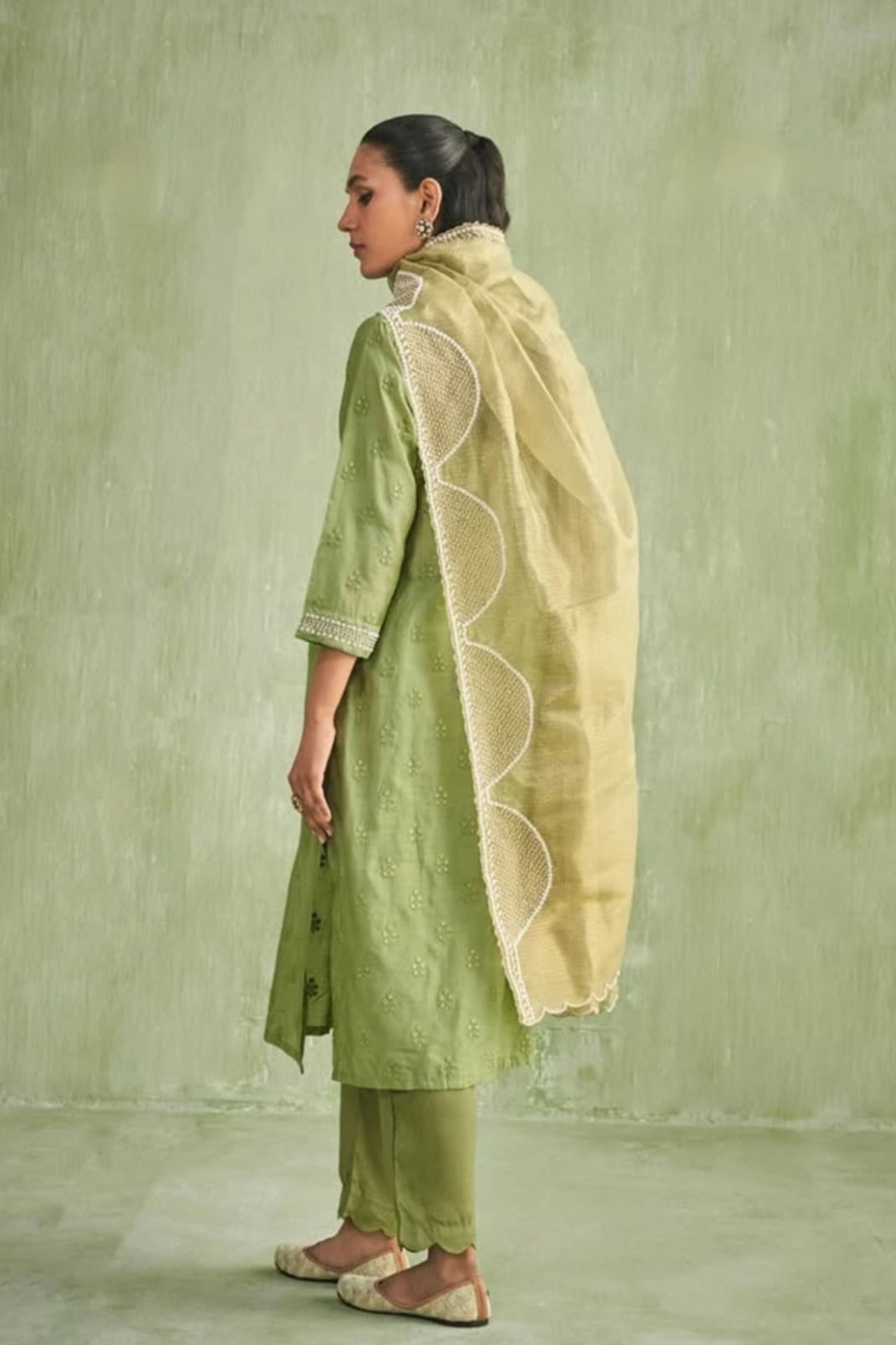 Green Moti Patta Kurta Set