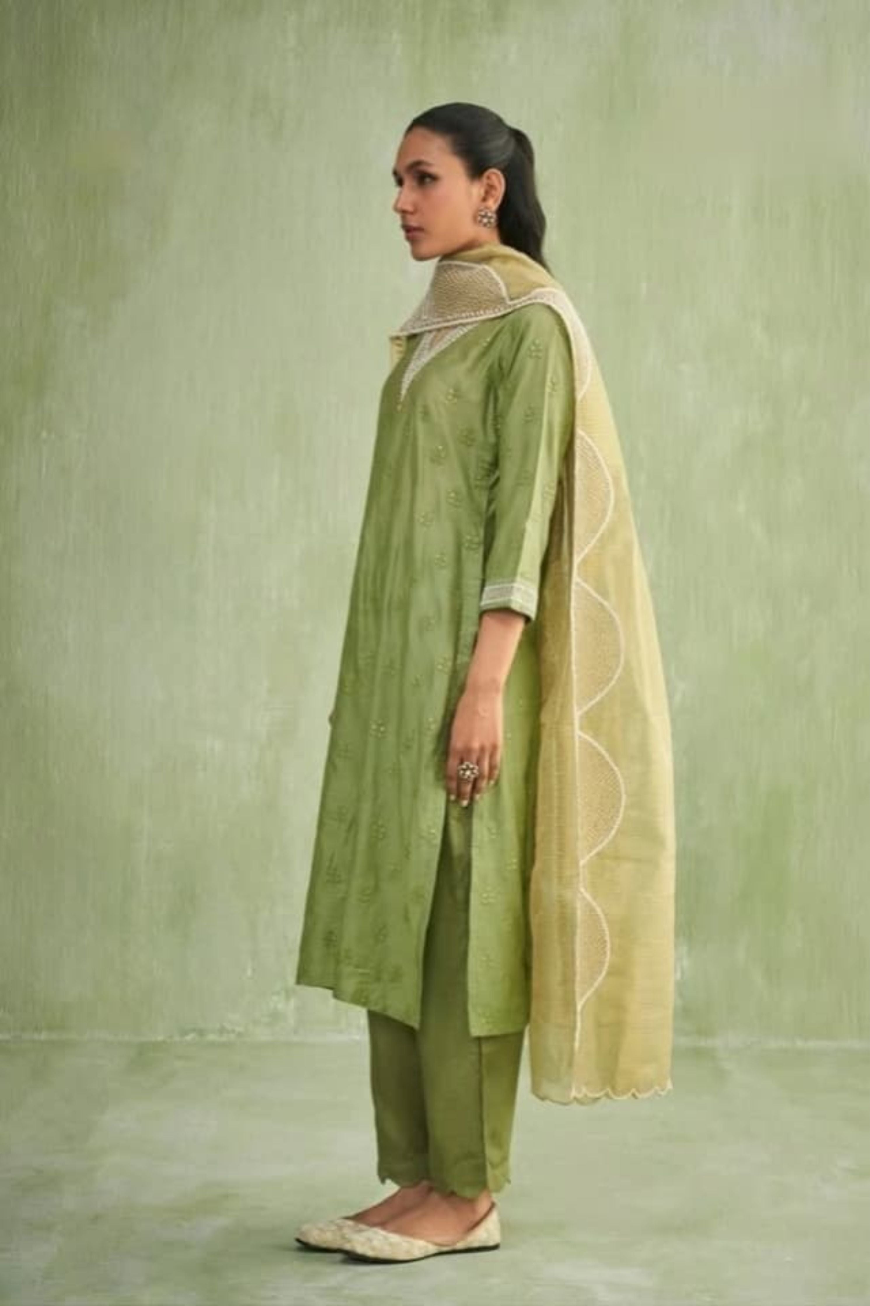 Green Moti Patta Kurta Set