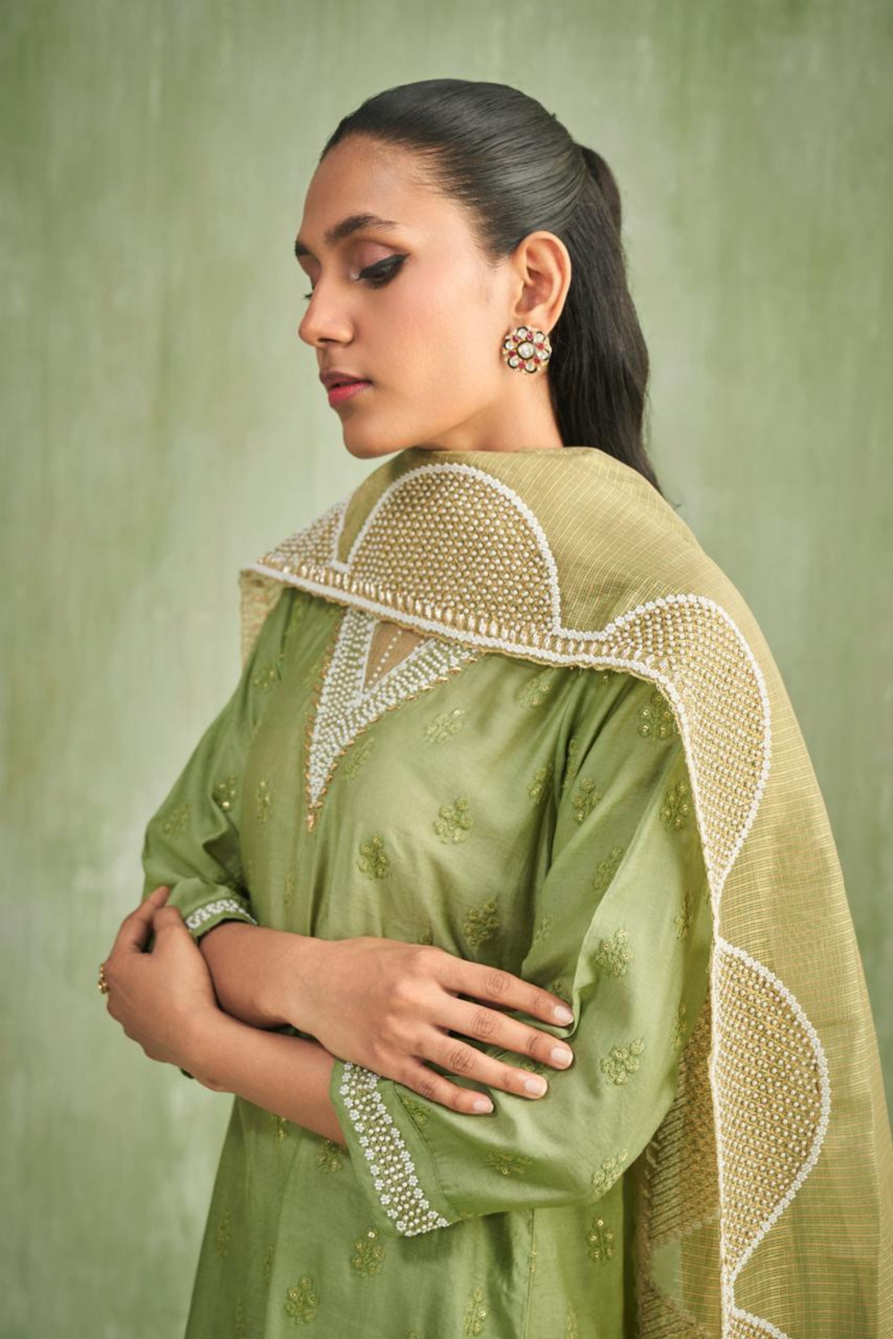 Green Moti Patta Kurta Set