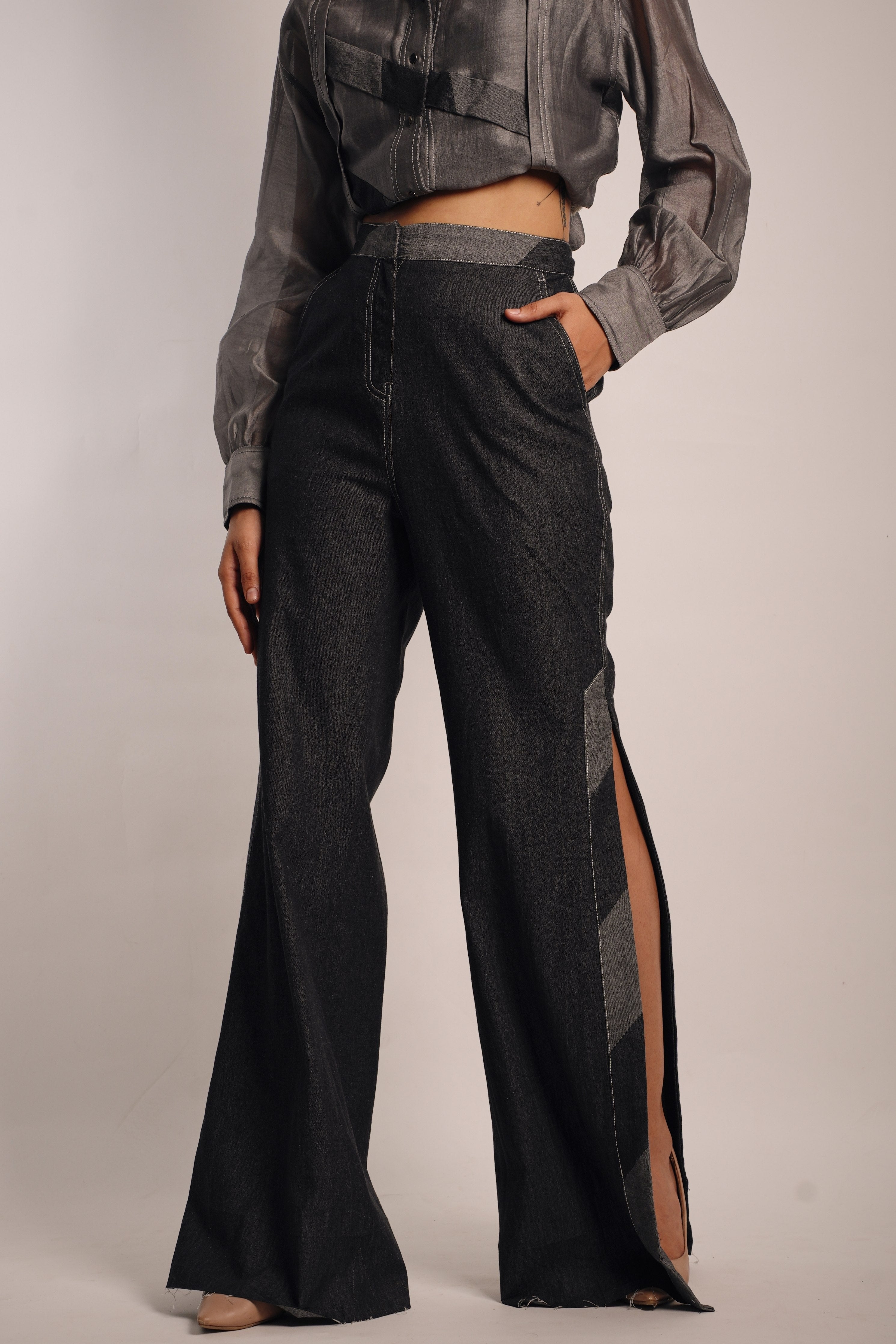 Grey Denim Applique Co-Ord Set