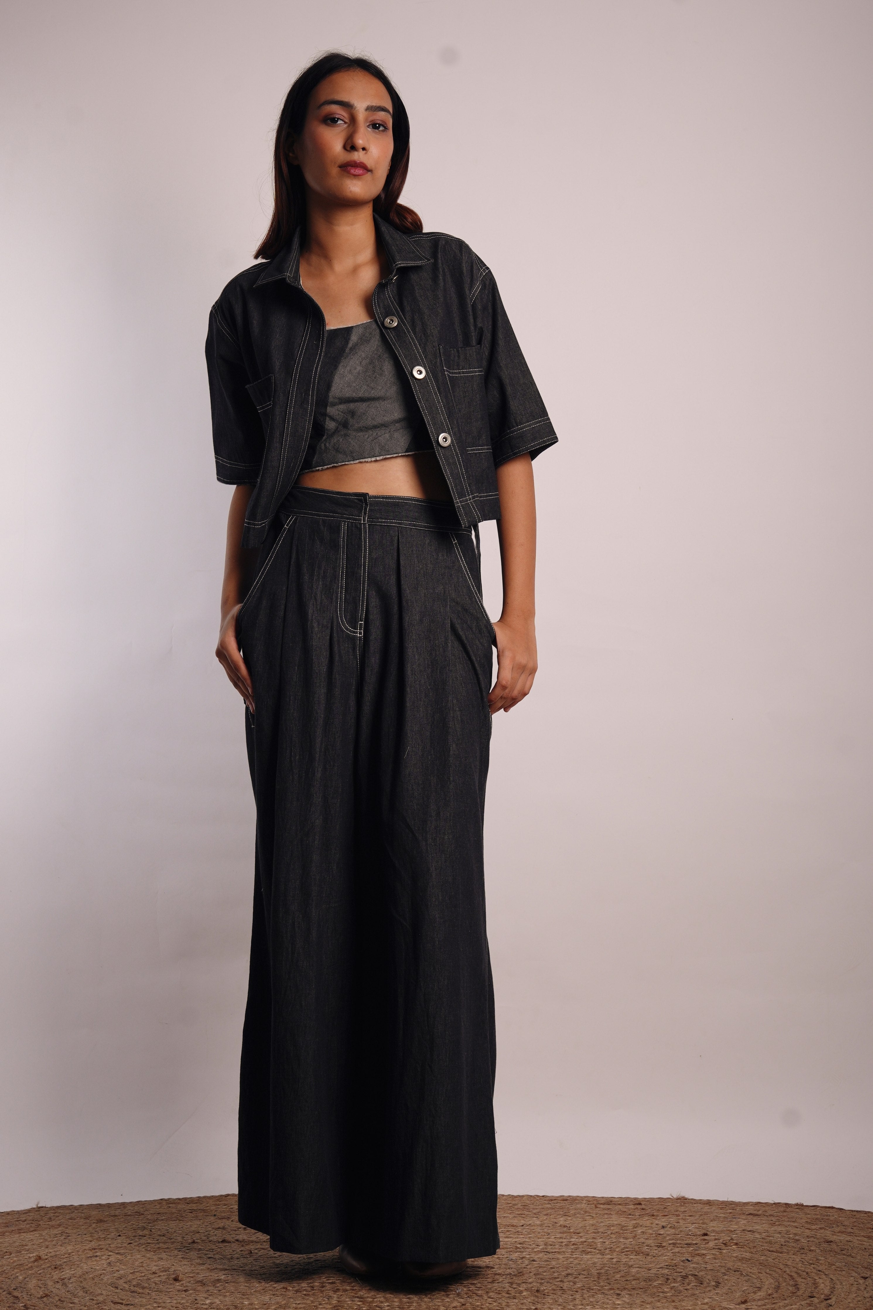 Grey Denim Ruched Co-Ord Set