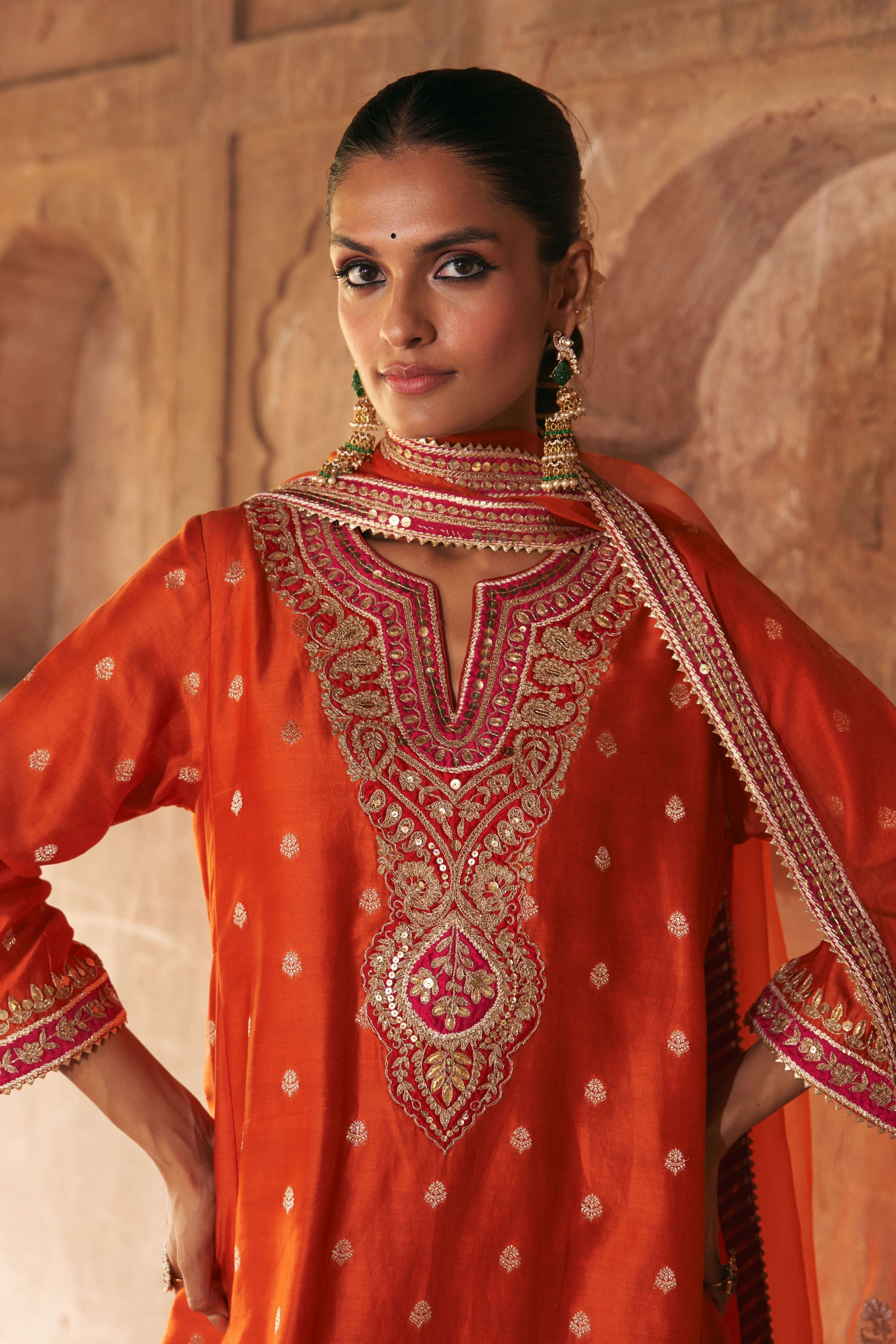 Hafsa  Burnt Orange Chauga With Salwar