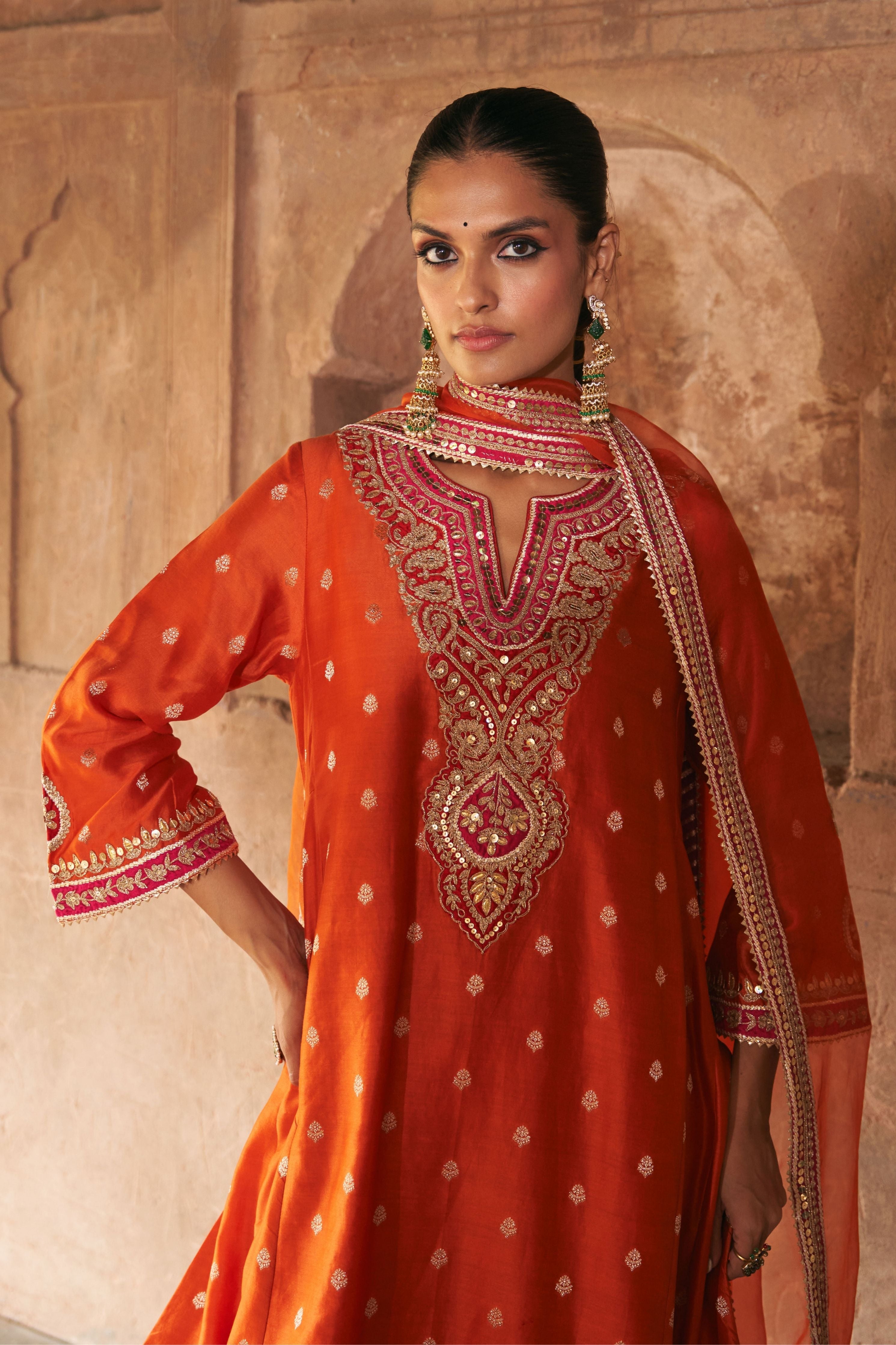 Hafsa  Burnt Orange Chauga With Salwar