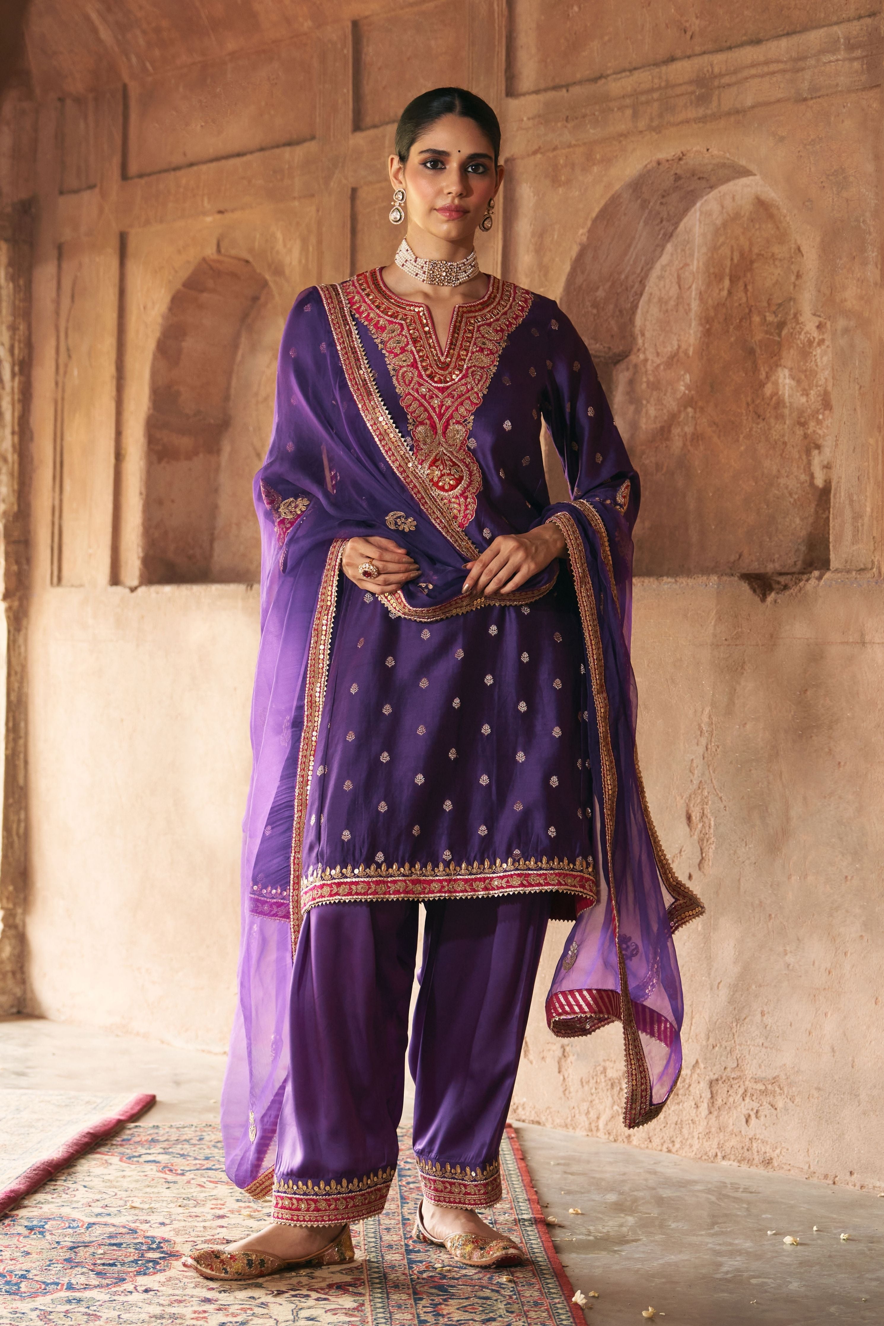 Hafsa  Deep Purple Chauga With Salwar With Dupatta