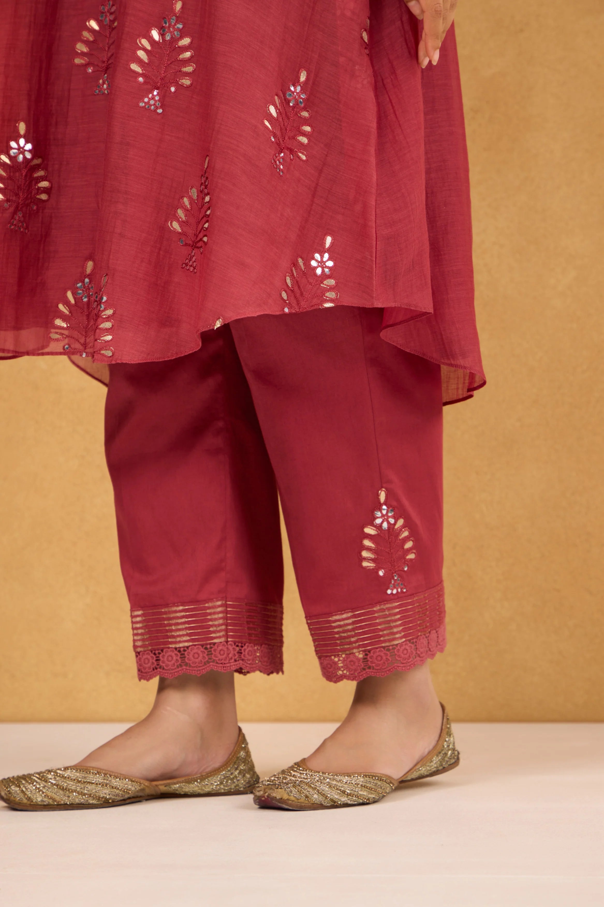 Brick Red Gota Embroidered Chanderi Kurta Set