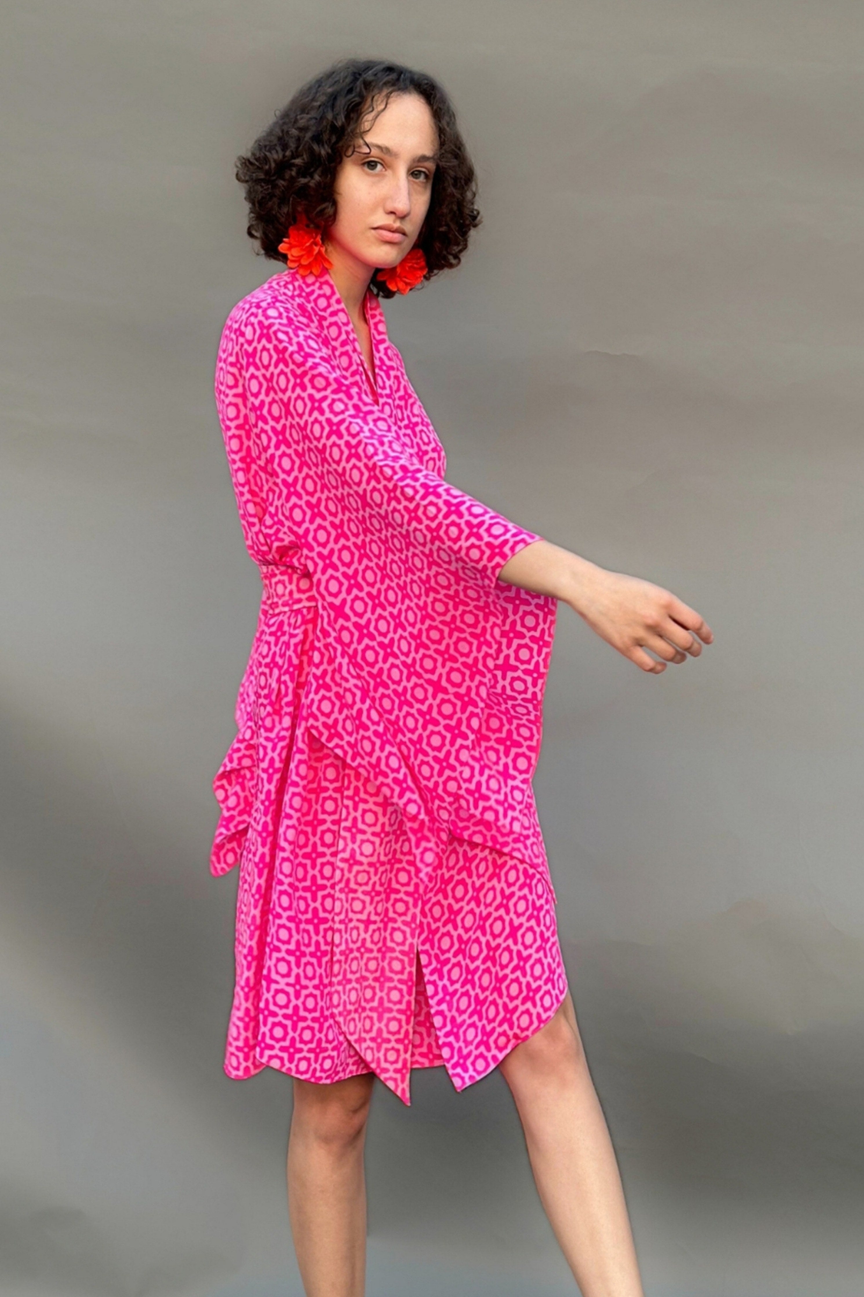 Honeycomb Printed Wrap Dress