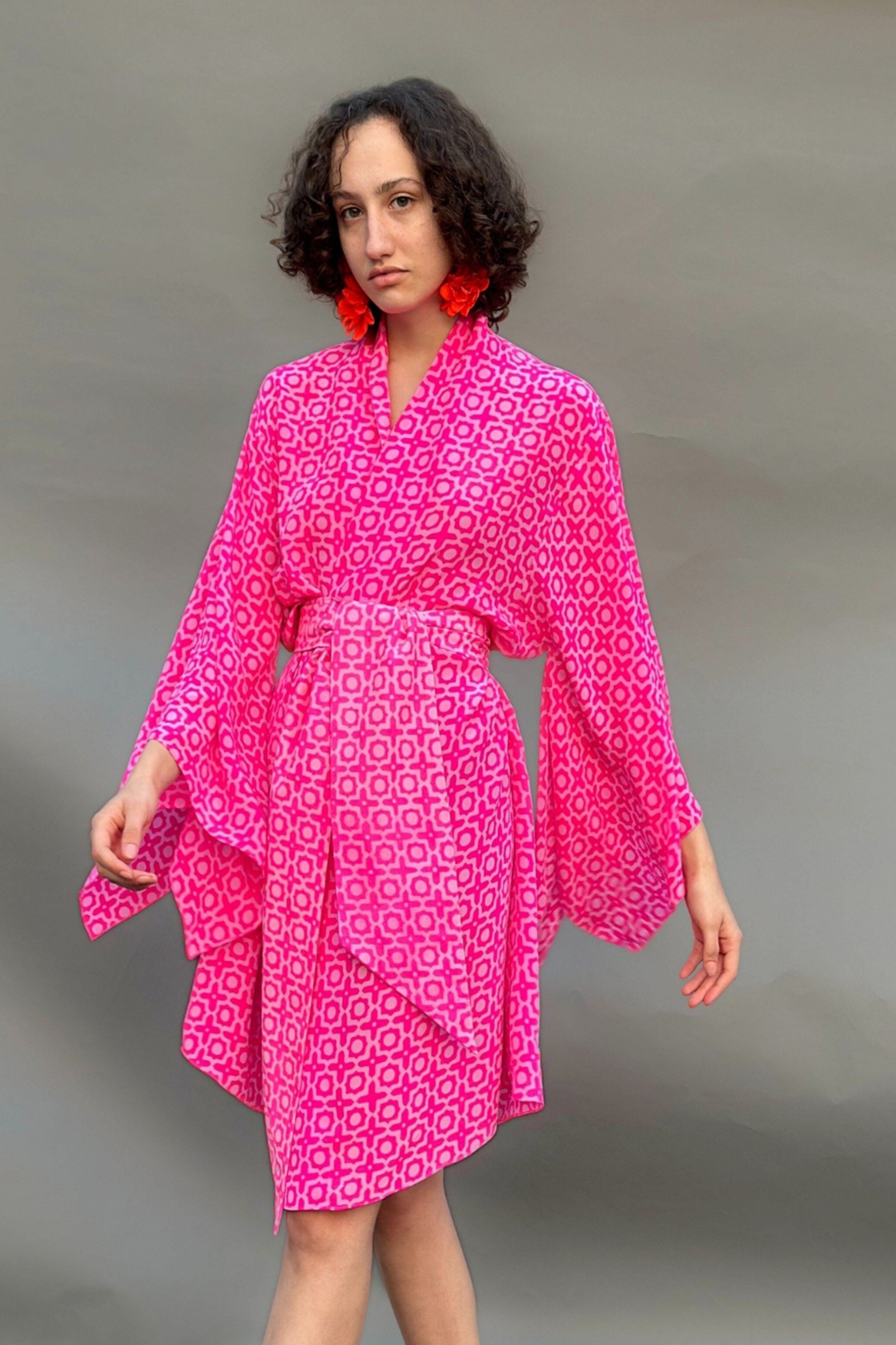 Honeycomb Printed Wrap Dress