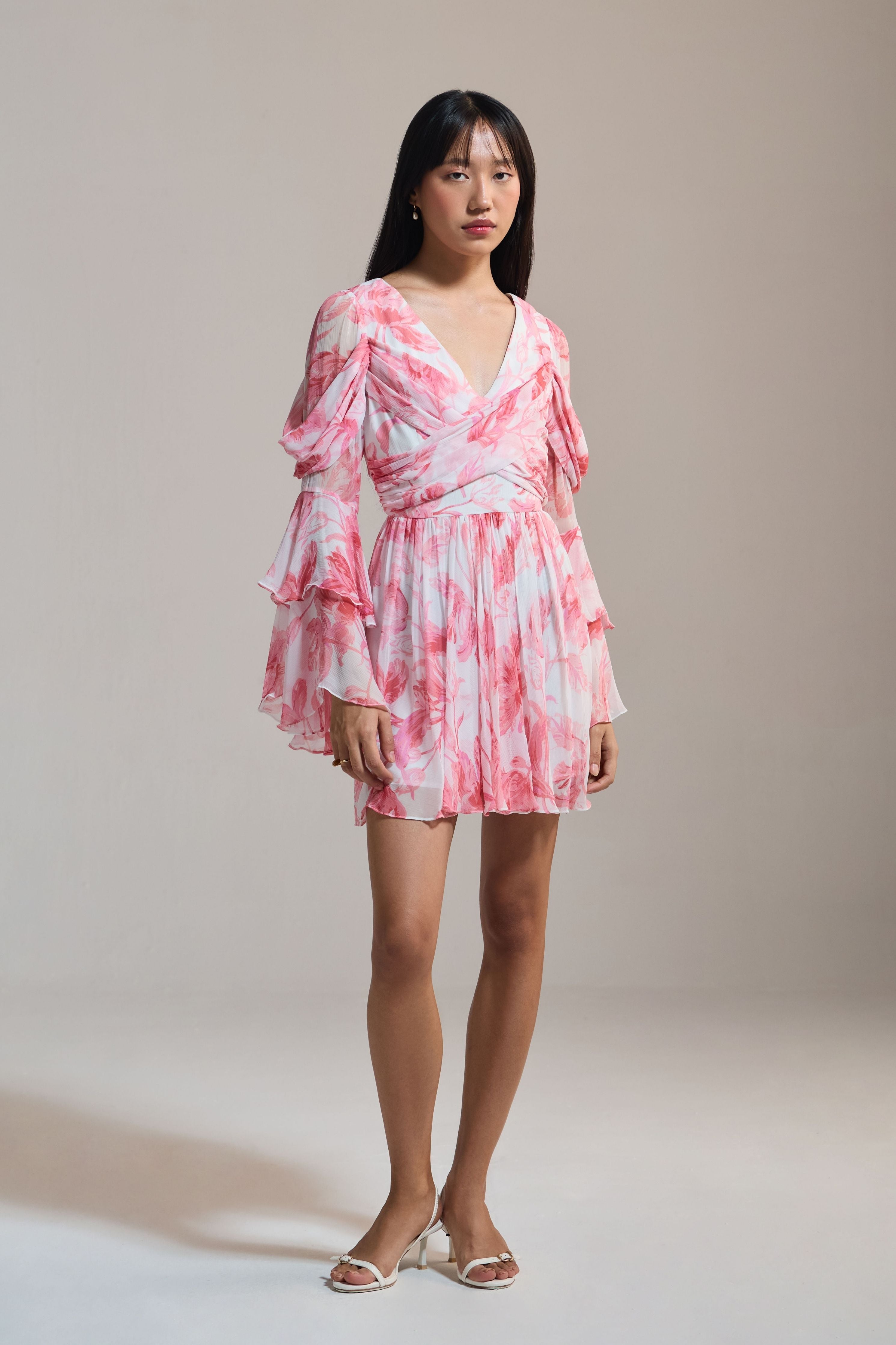 Rose Drift Chiffon Mini Dress
