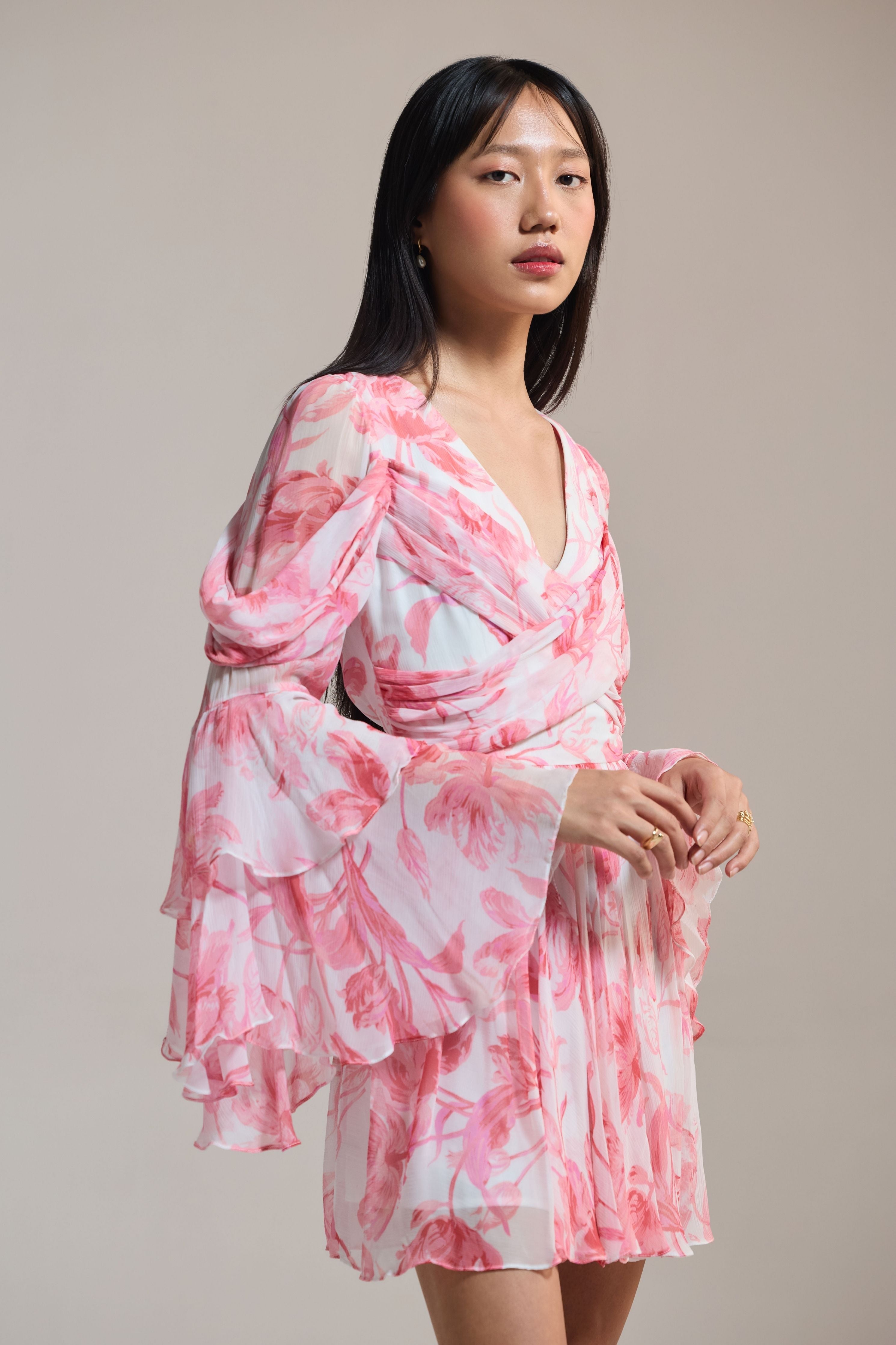 Rose Drift Chiffon Mini Dress