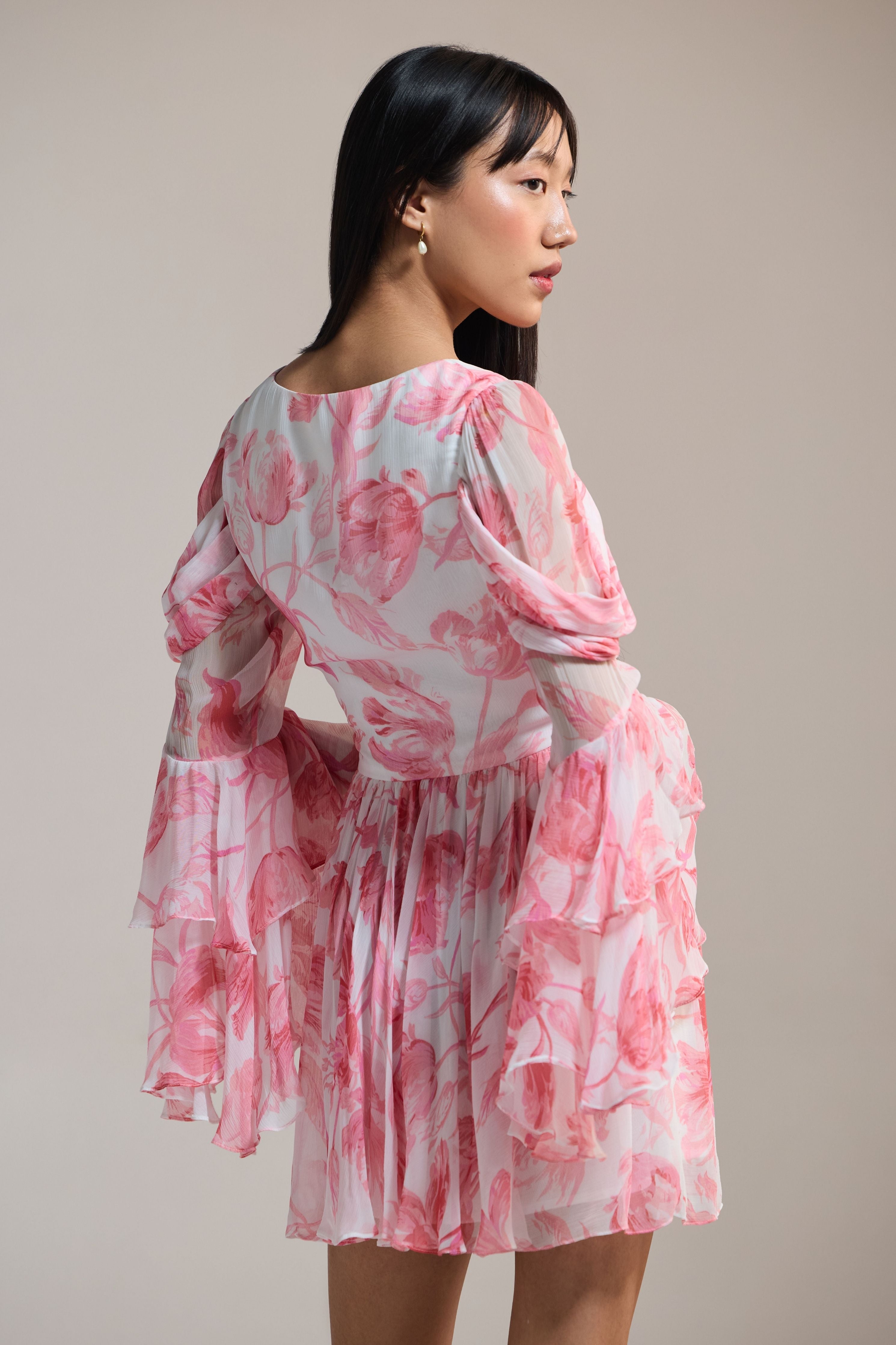 Rose Drift Chiffon Mini Dress