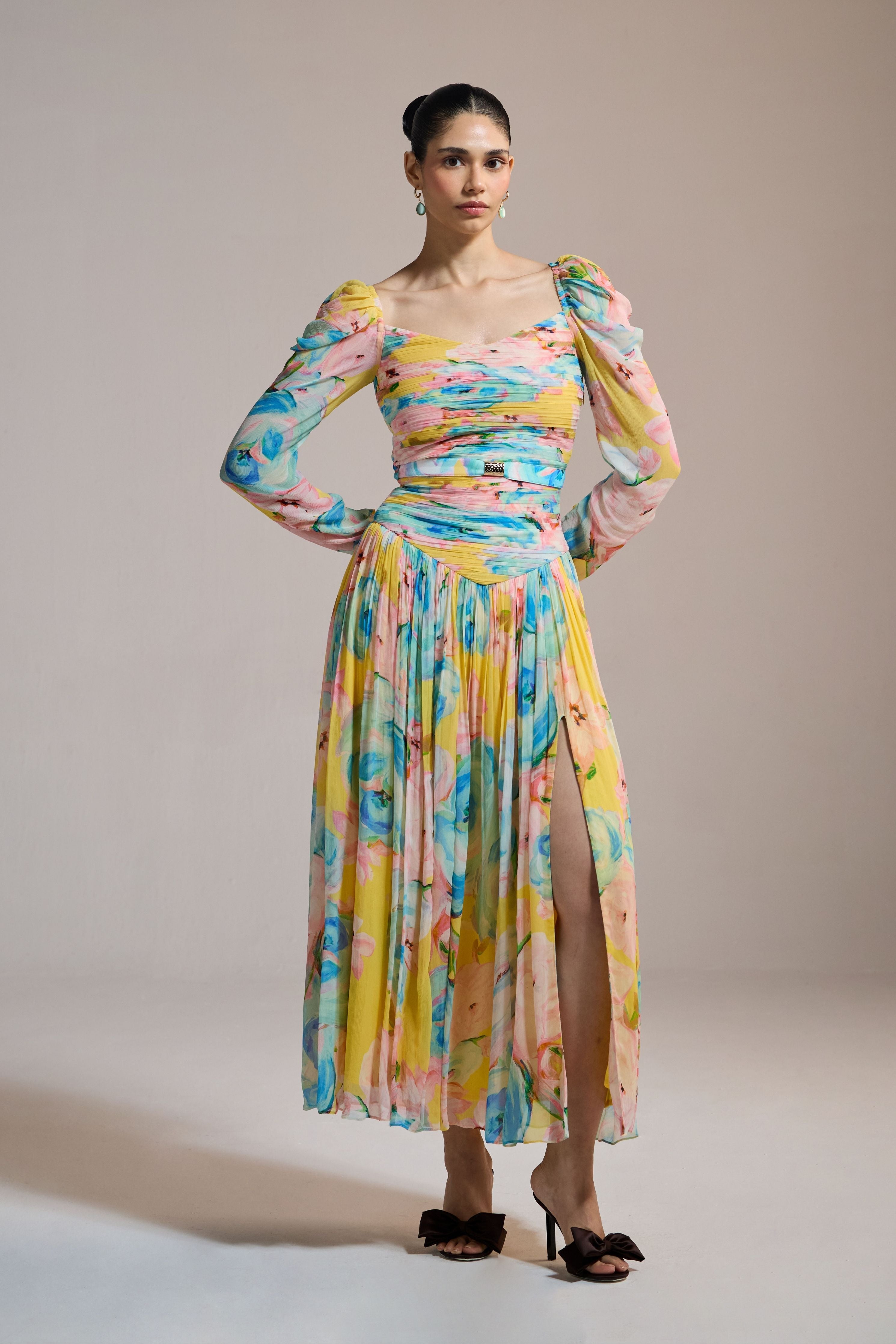 Watercolor Floral Chiffon Dress