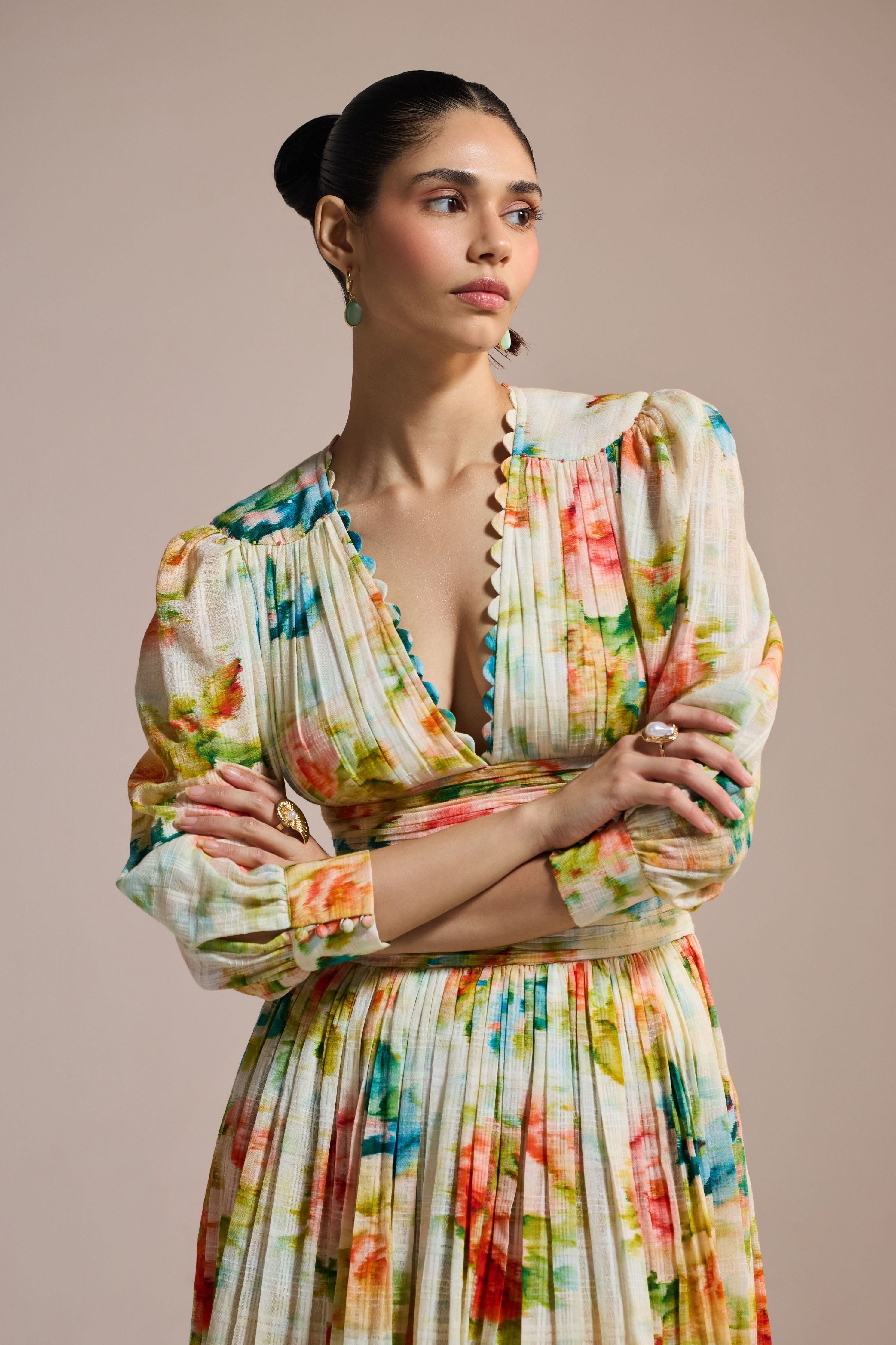 Garden Bloom Pleated Midi Dress