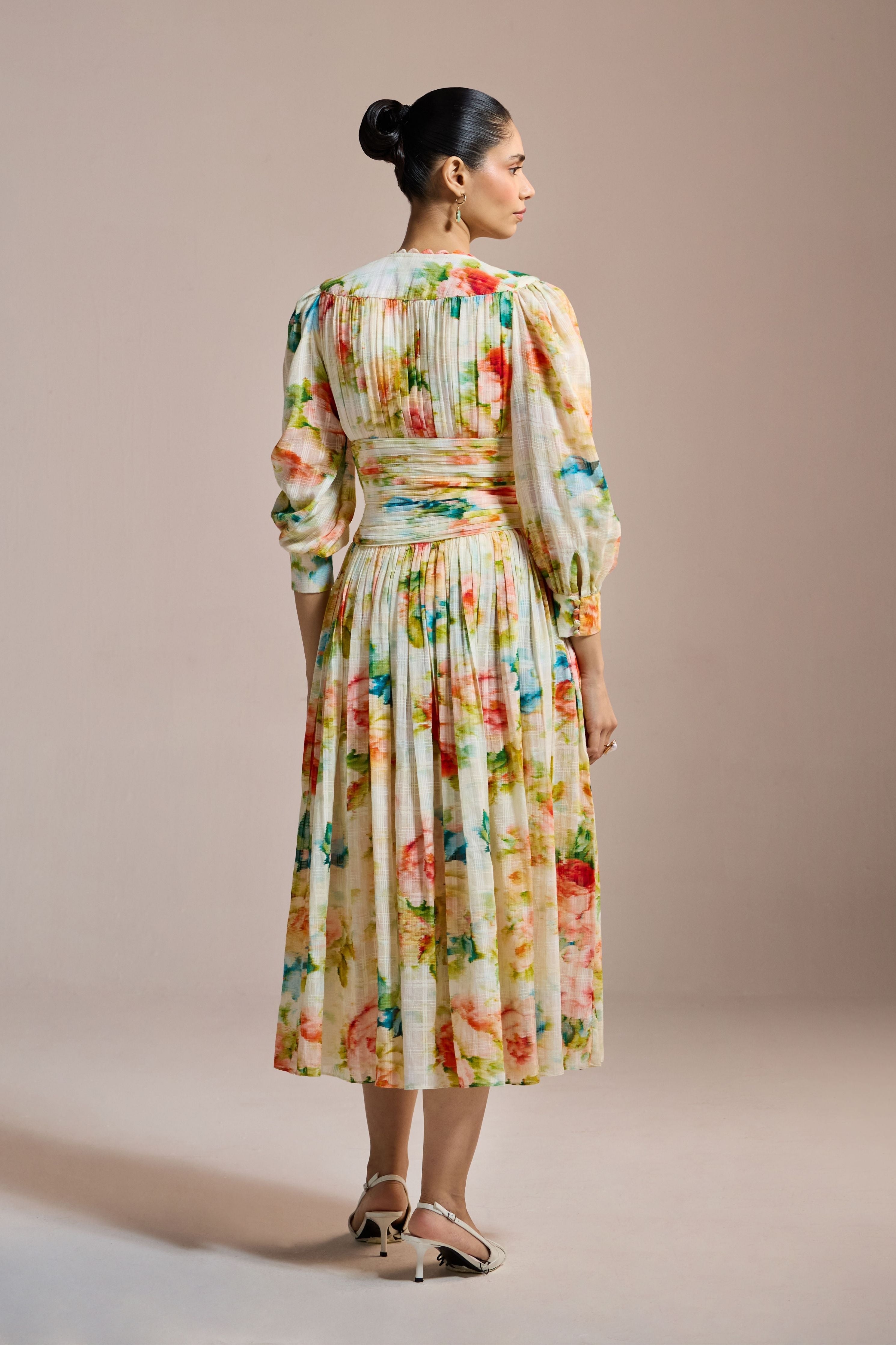 Garden Bloom Pleated Midi Dress