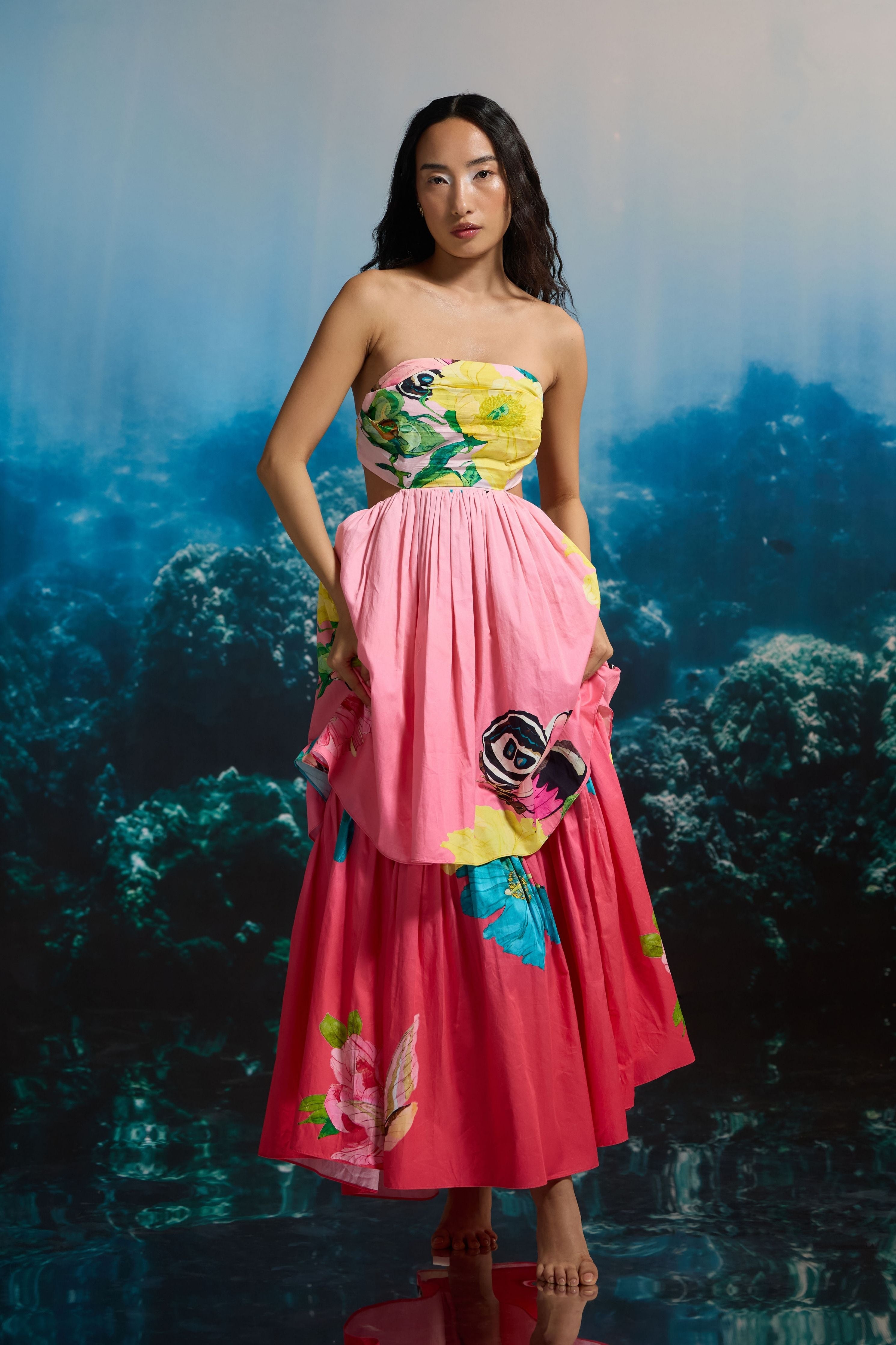 Hibiscus Sunset Strapless Dress