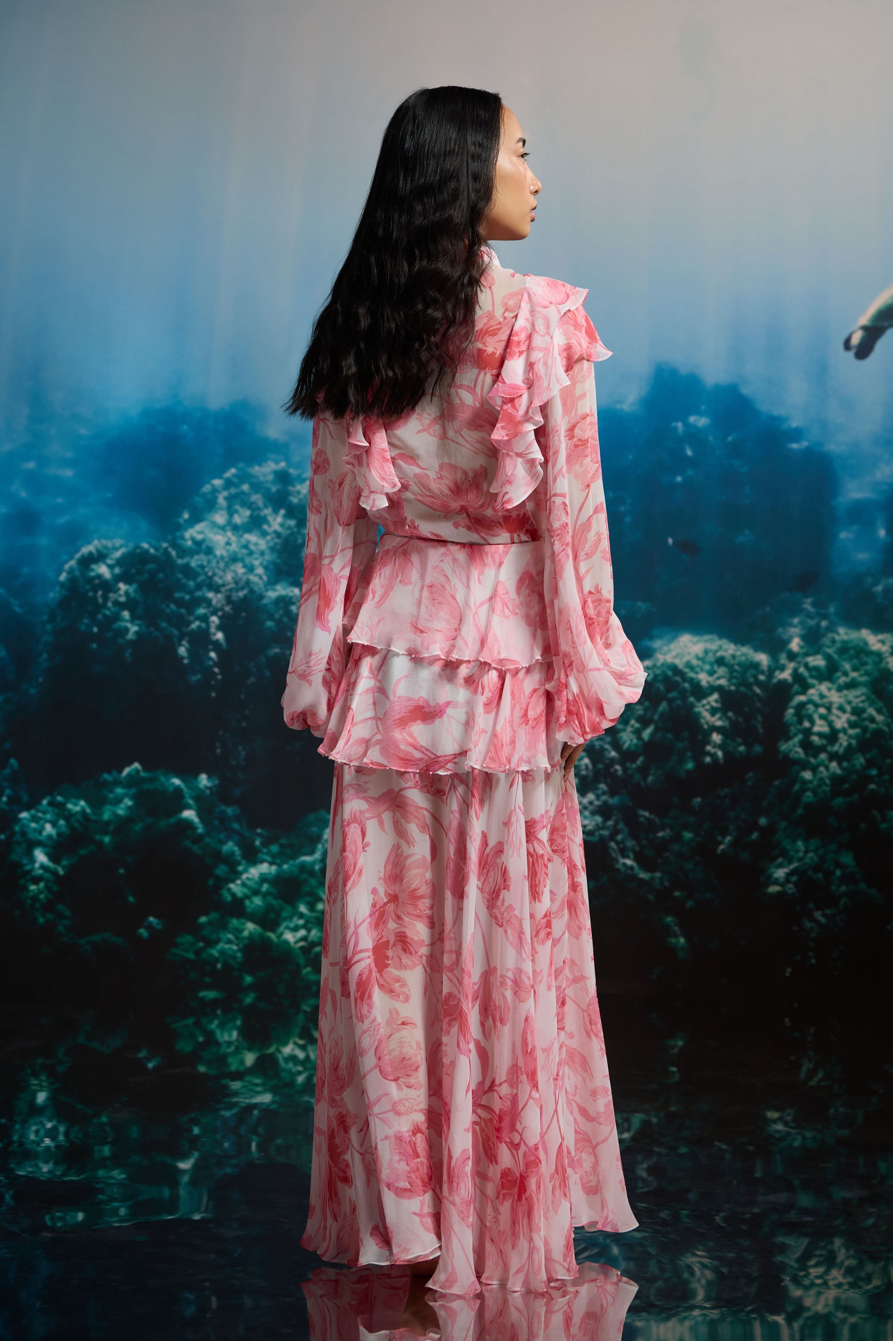 Coral Petal Ruffle Blouse