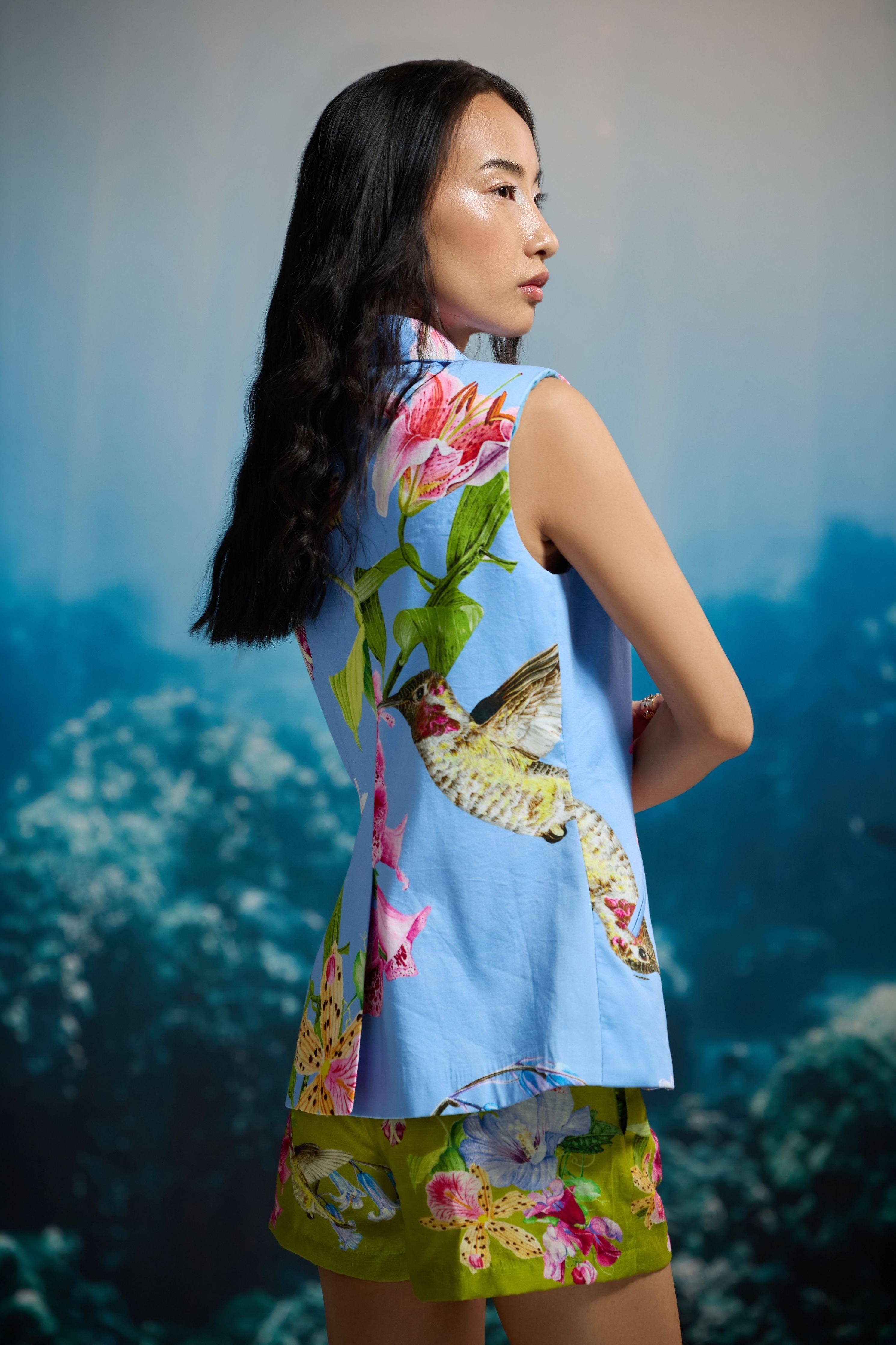 Tropical Bloom Sleeveless Blazer