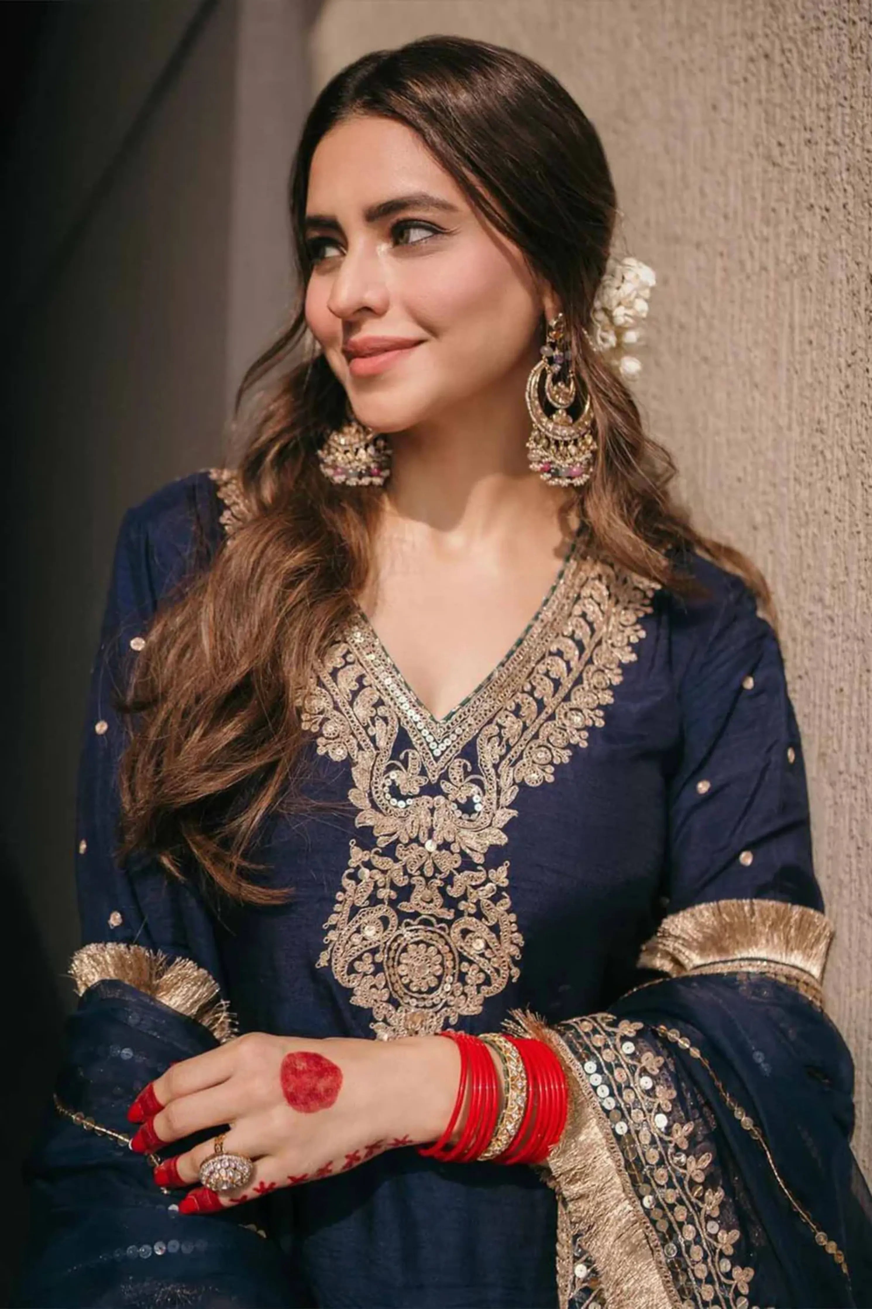 Aamna Shariff In Mysha - Deep Blue Long Choga With Salwar