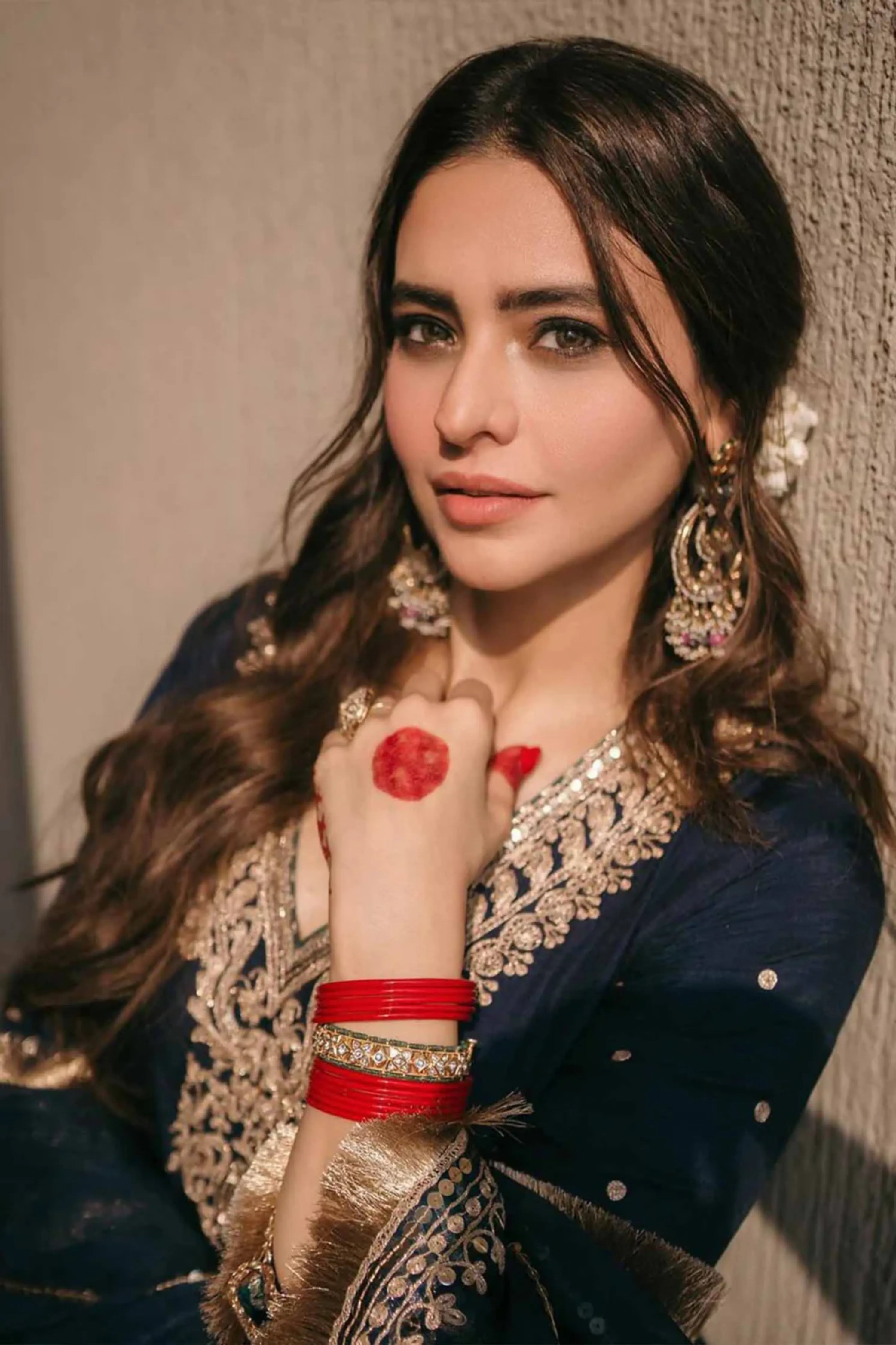 Aamna Shariff In Mysha - Deep Blue Long Choga With Salwar