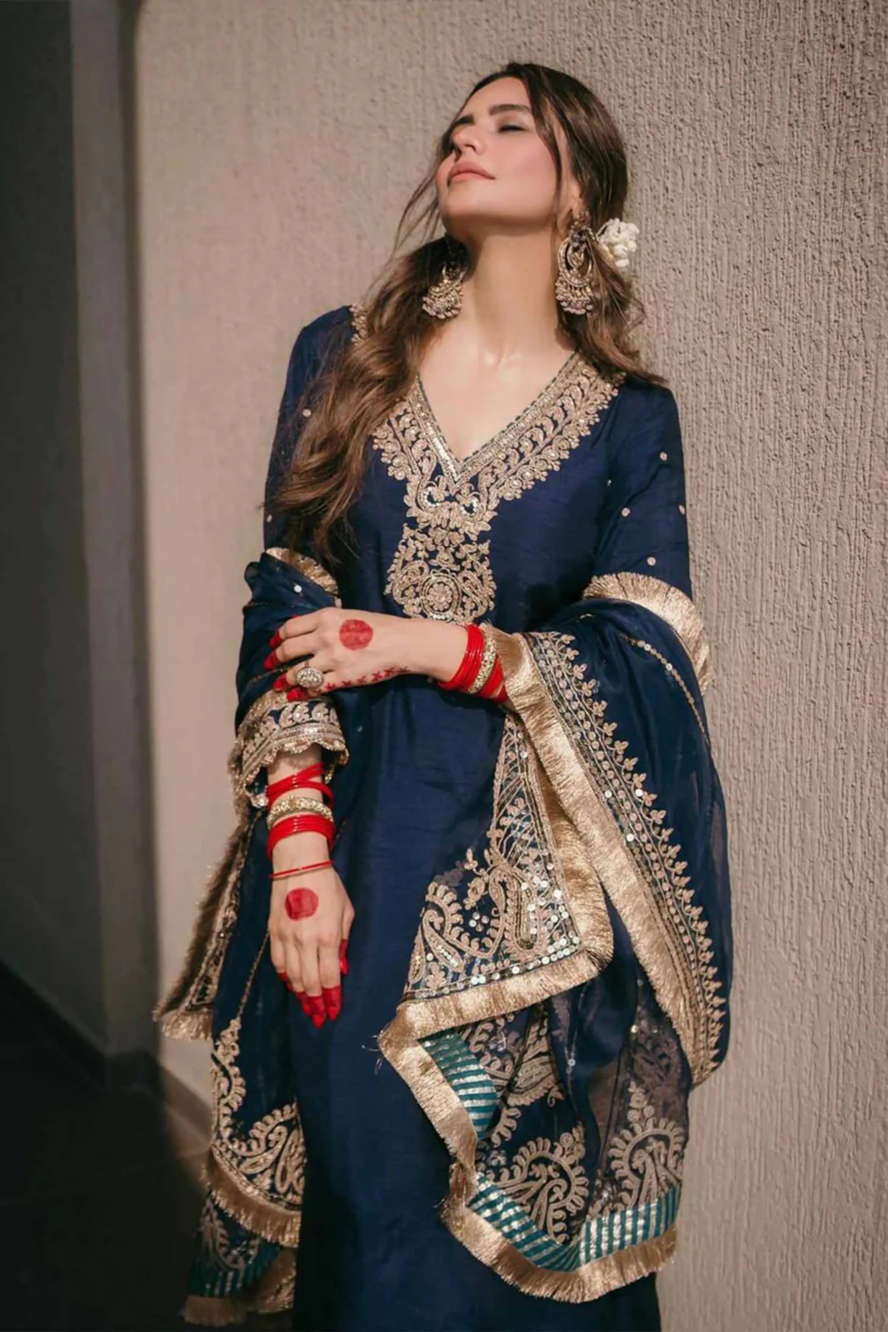 Aamna Shariff In Mysha - Deep Blue Long Choga With Salwar
