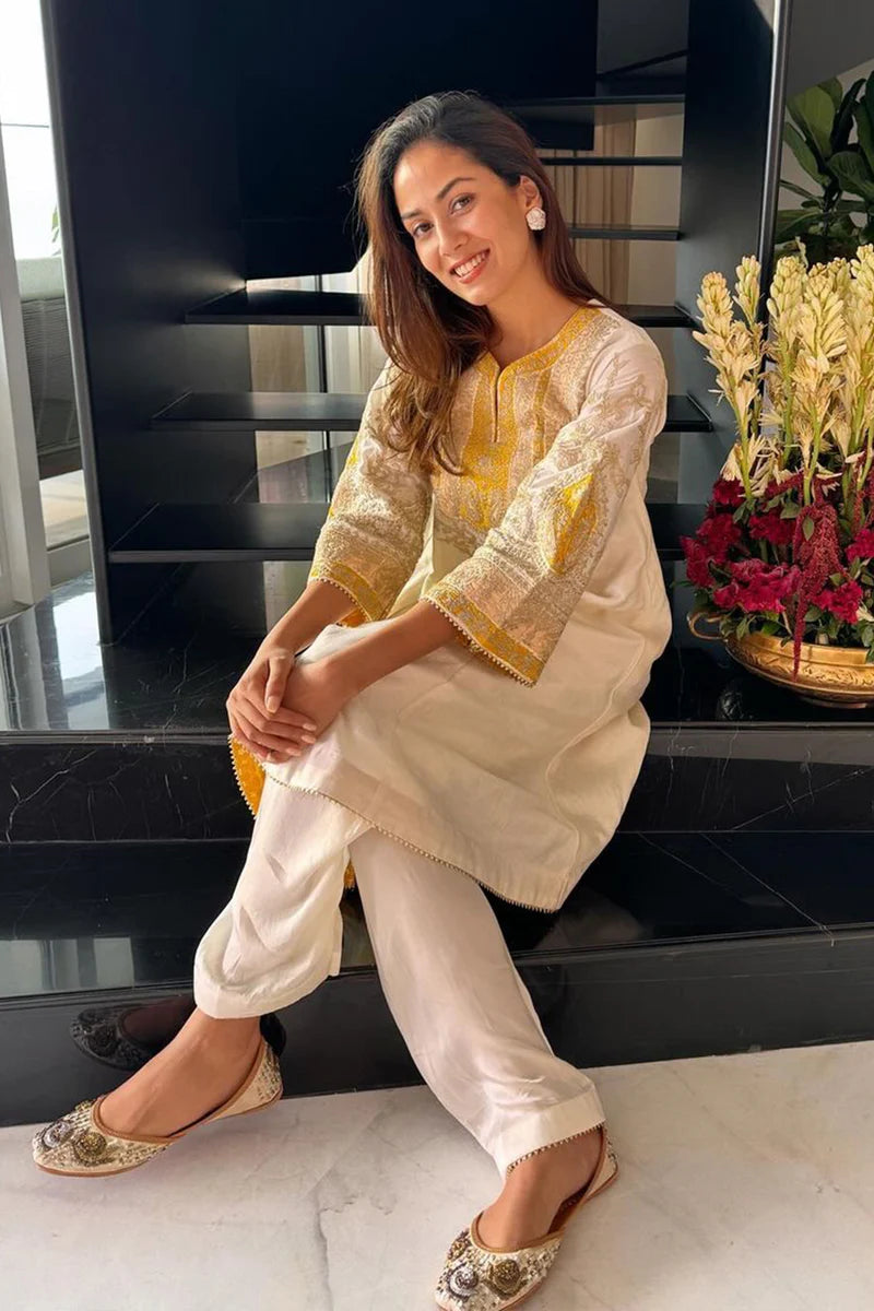 Mira Rajput In Mohsina - Daisy Ivory Short Kalidaar Choga With Salwar