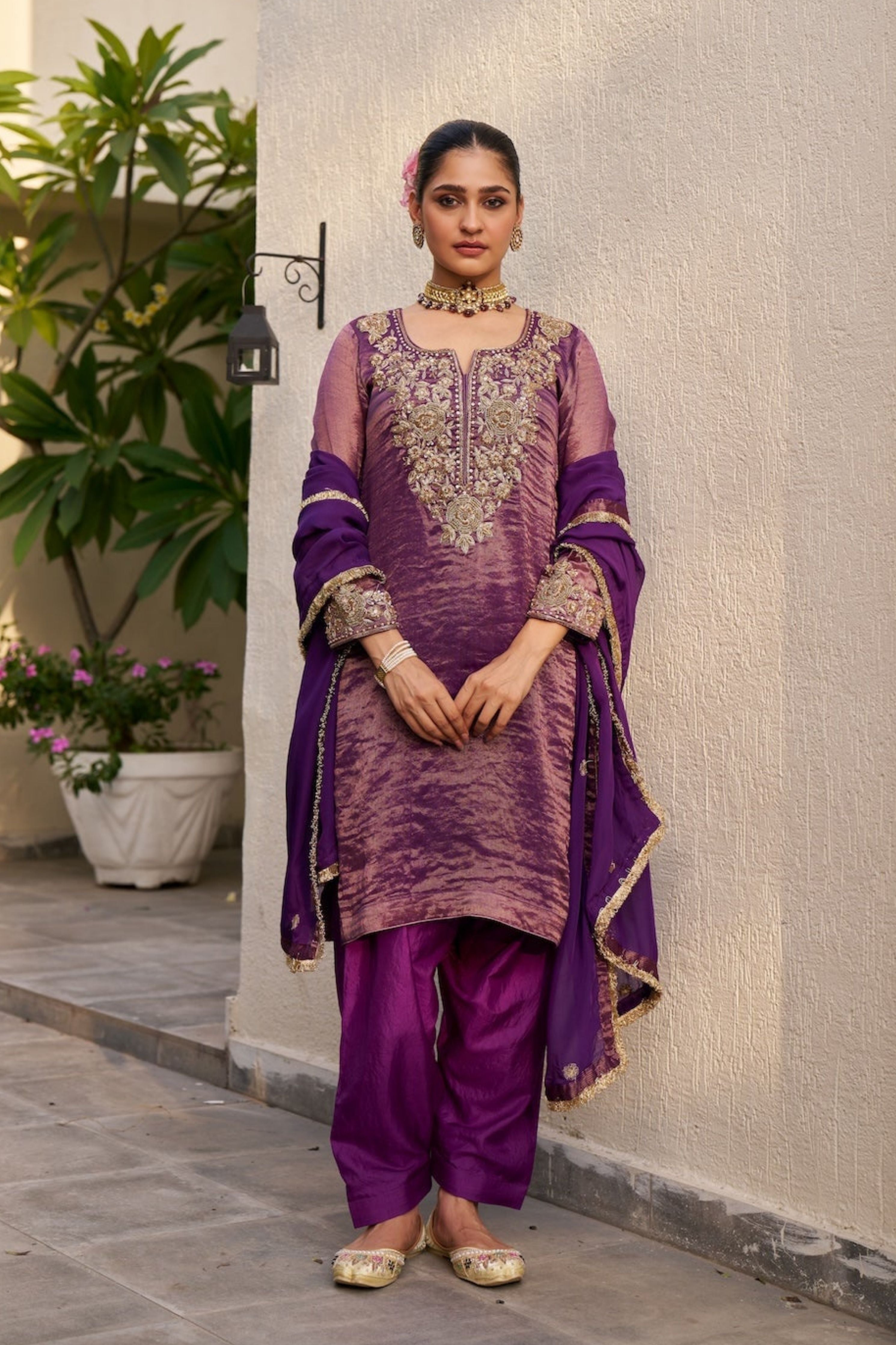 Inayat Purple Tissue Kurta Set