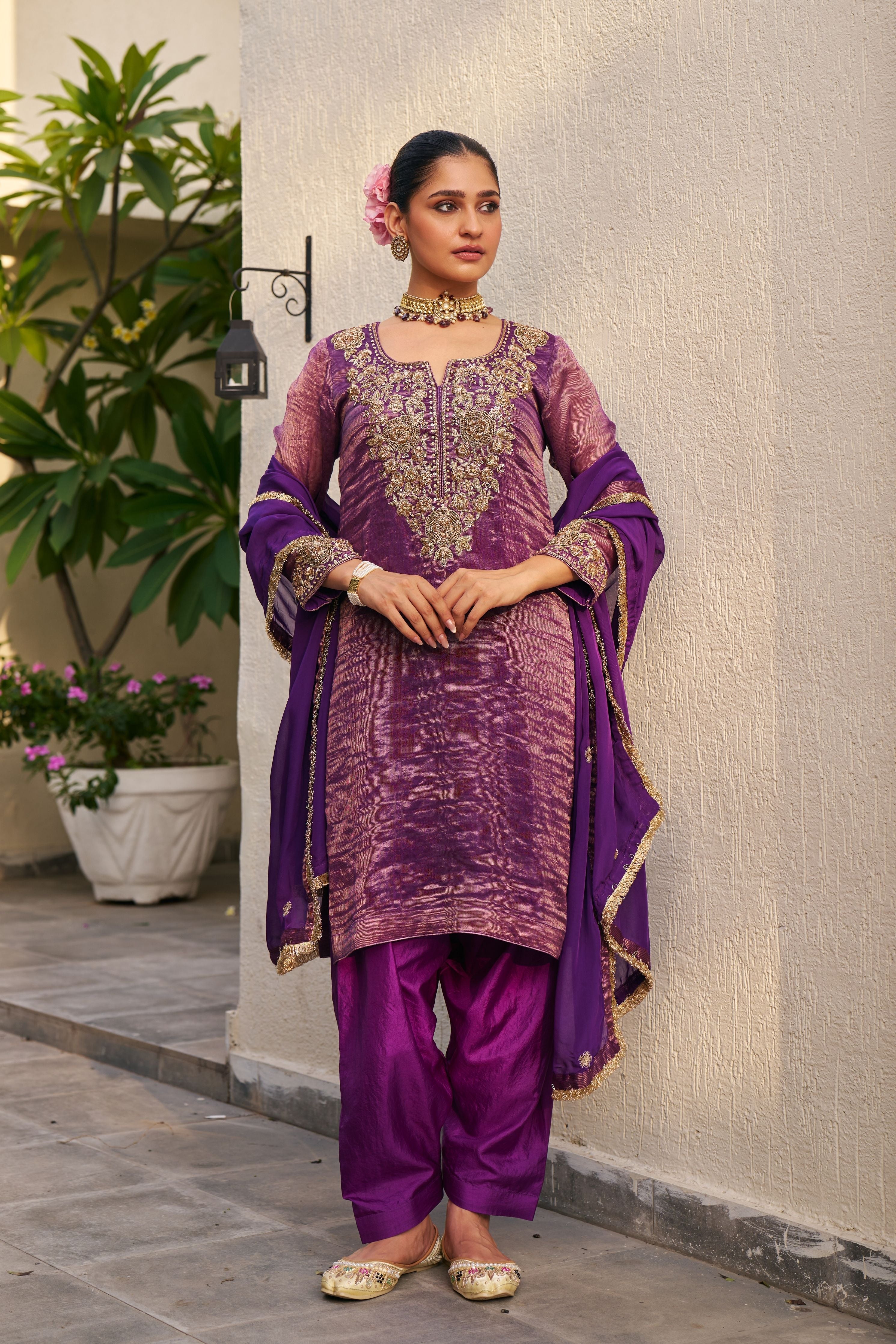 Inayat Purple Tissue Kurta Set