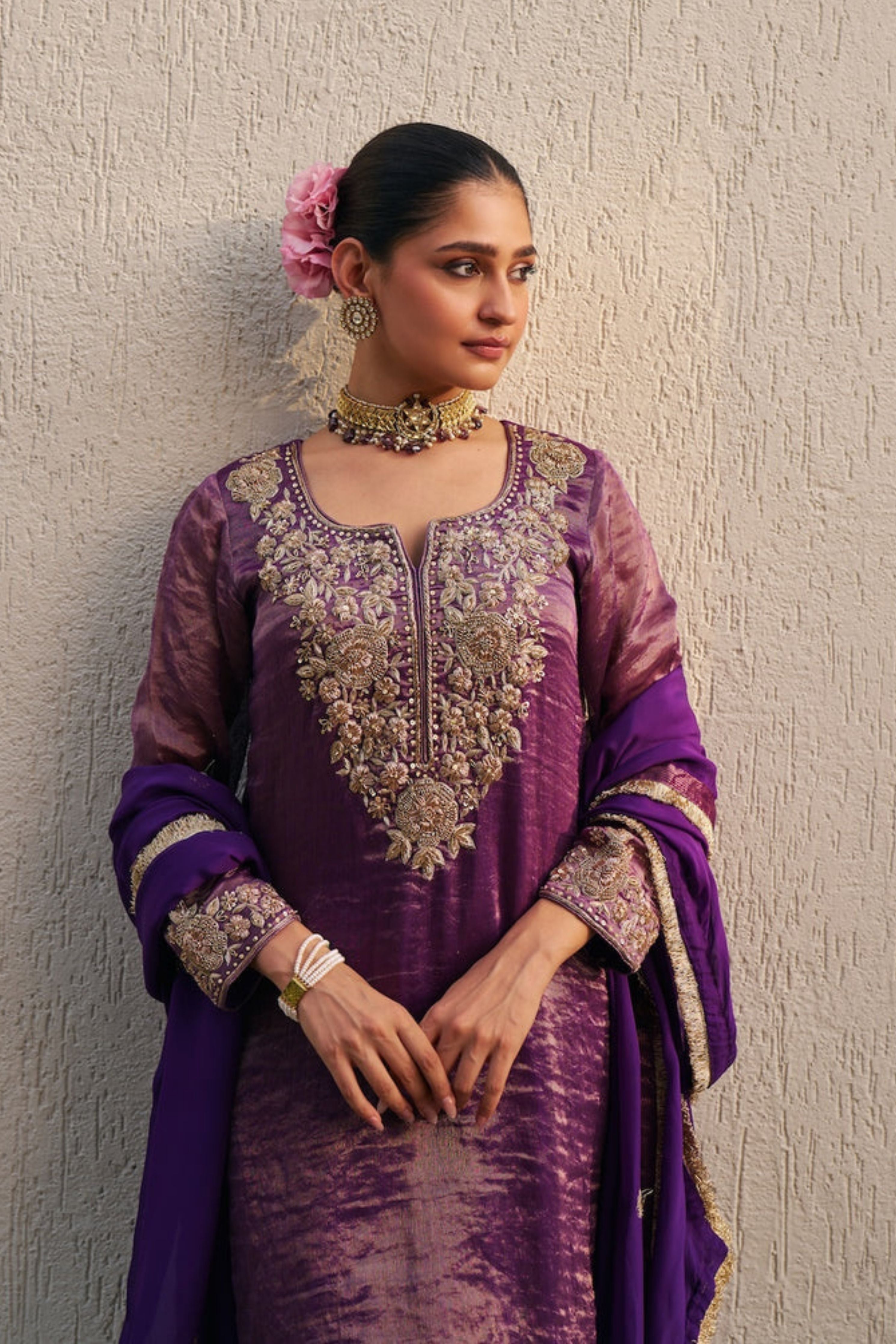 Inayat Purple Tissue Kurta Set