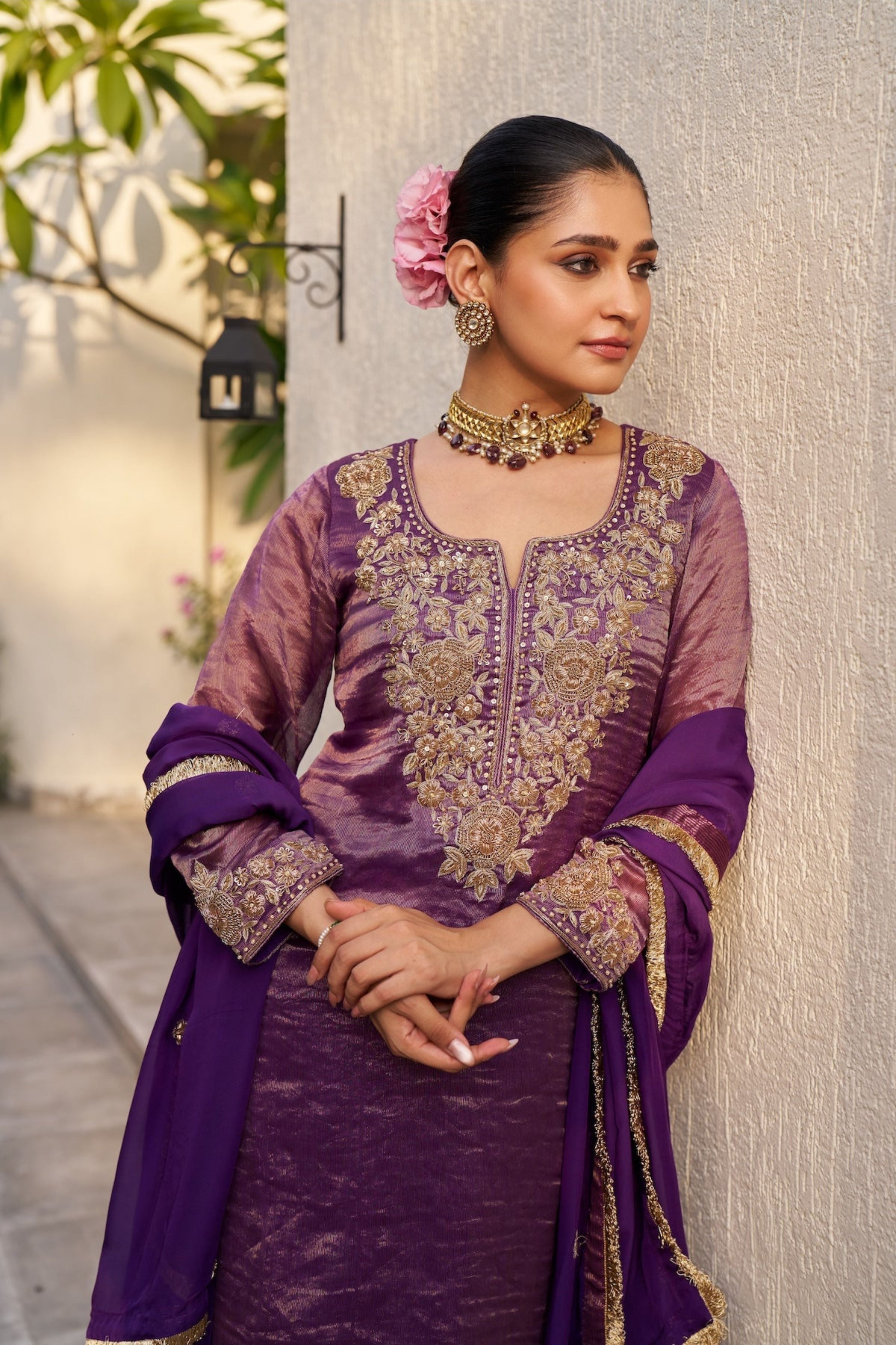 Inayat Purple Tissue Kurta Set