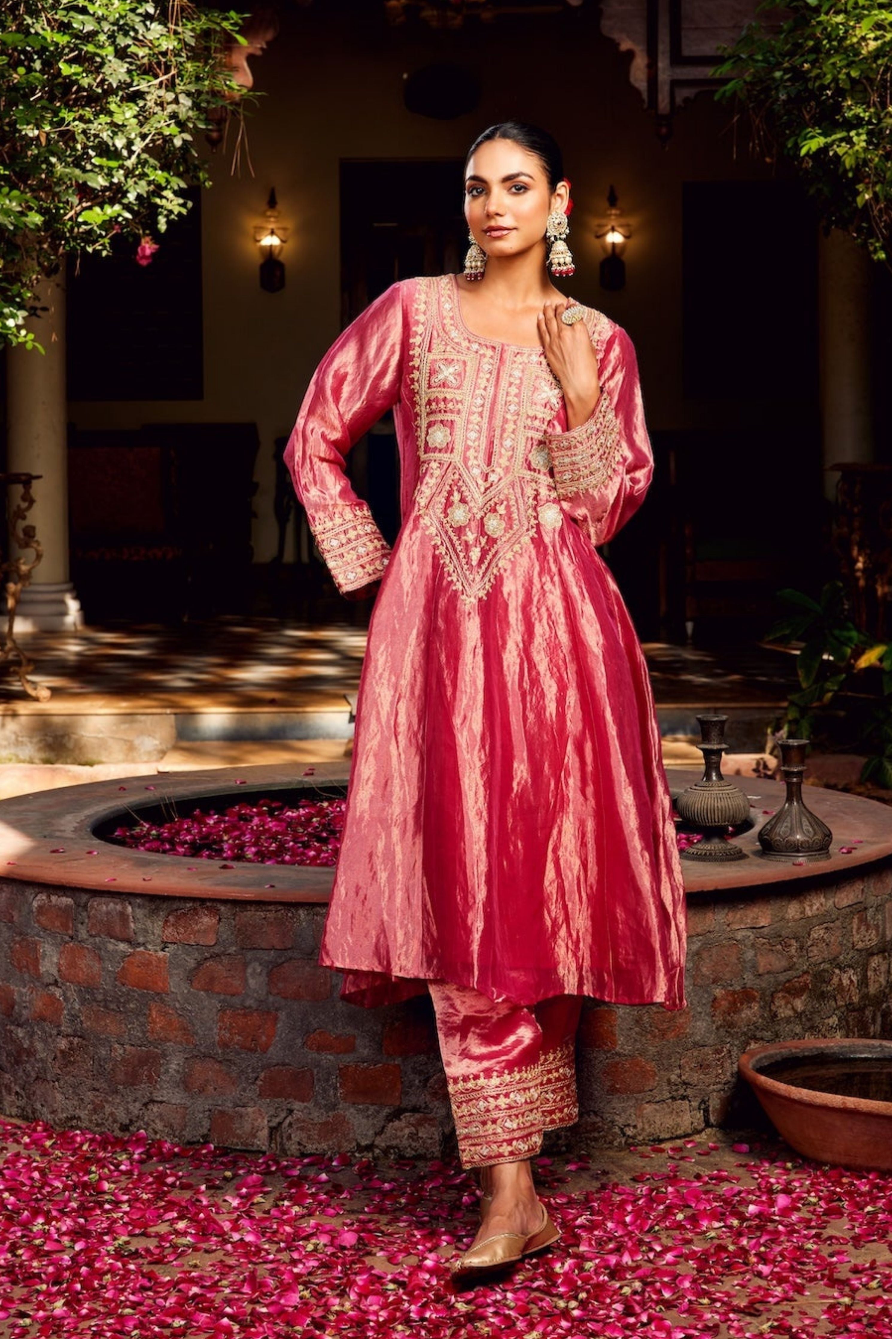 Pink Tissue Anarkali Inayat Kurta