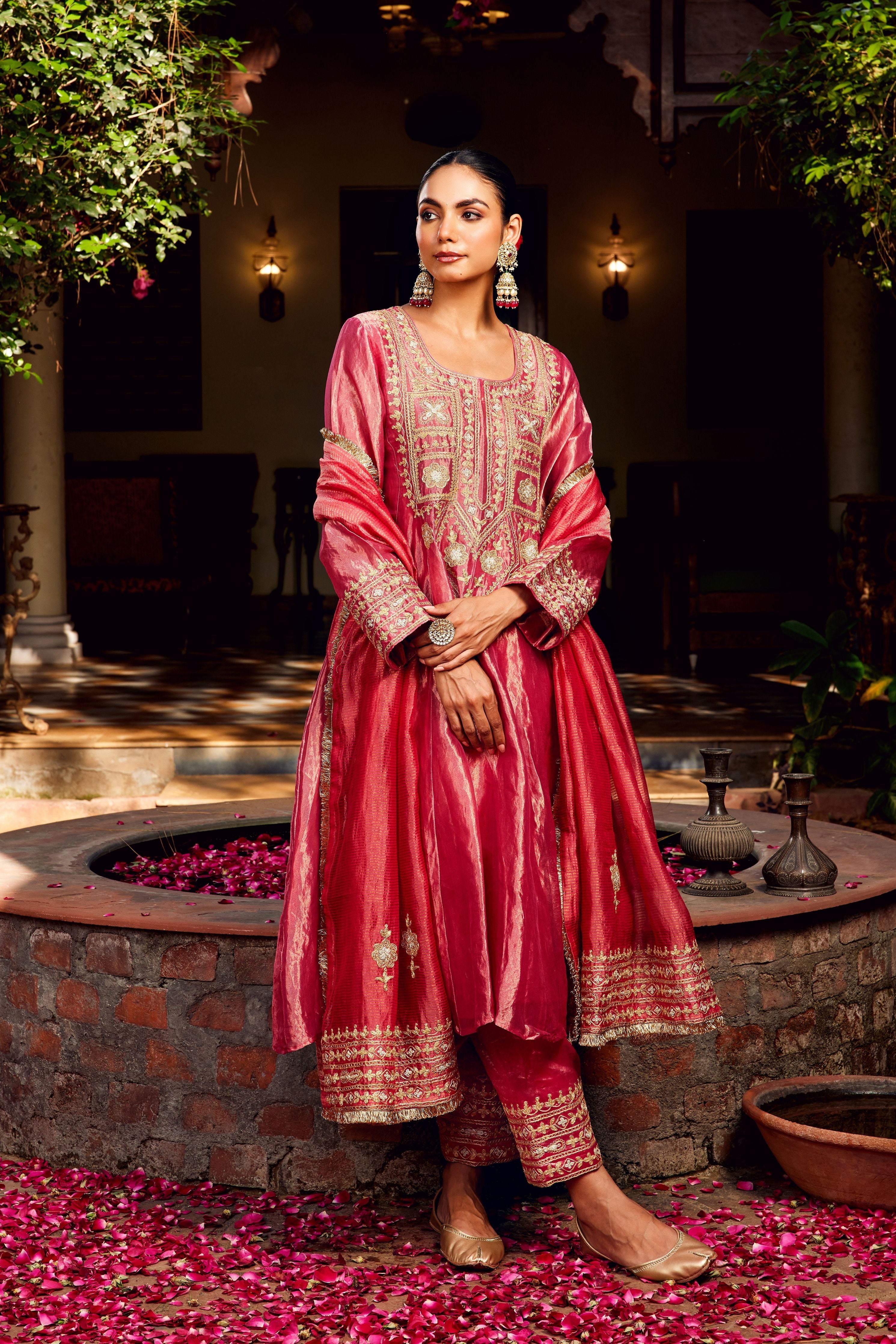 Pink Tissue Anarkali Inayat Kurta