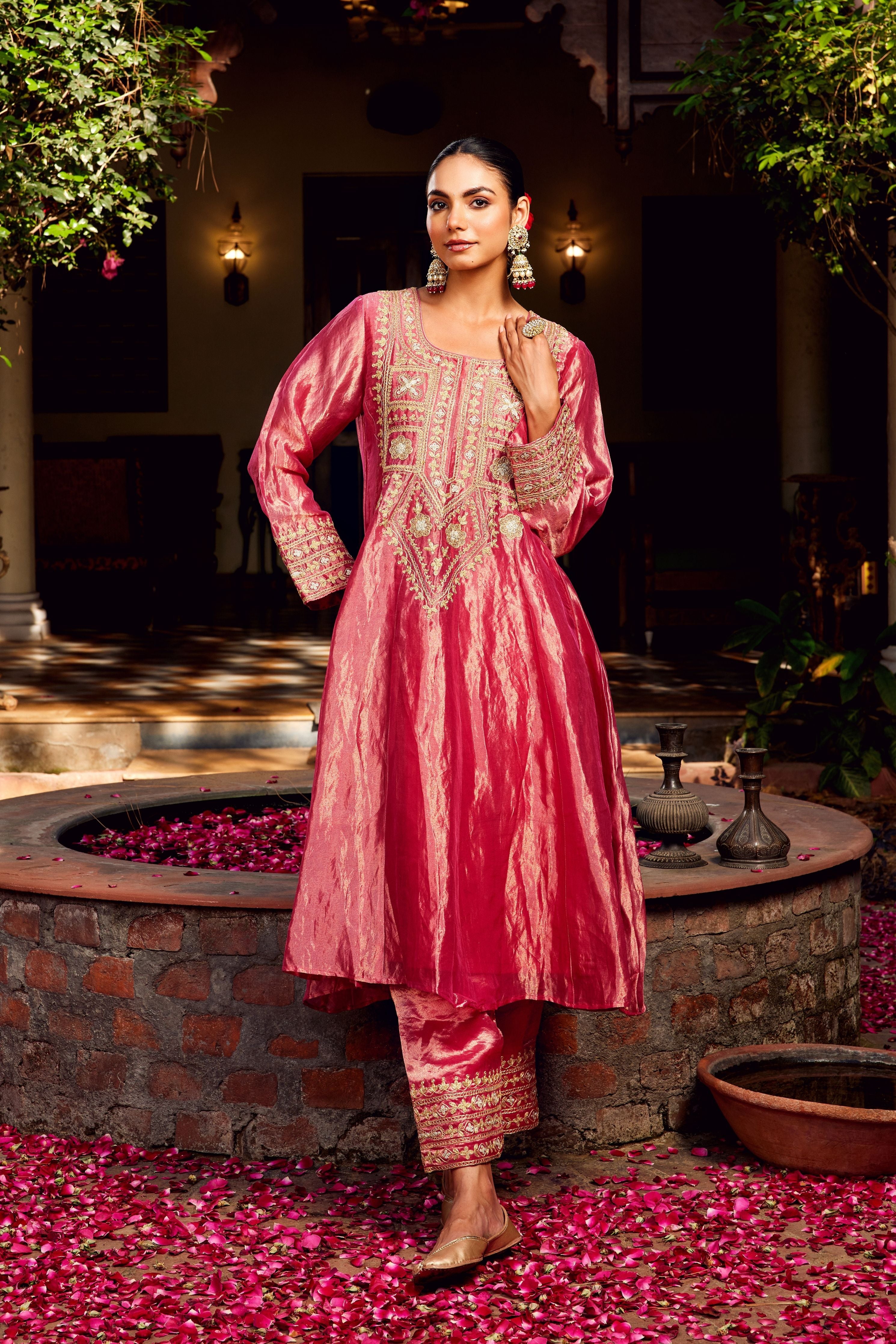 Pink Tissue Anarkali Inayat Kurta