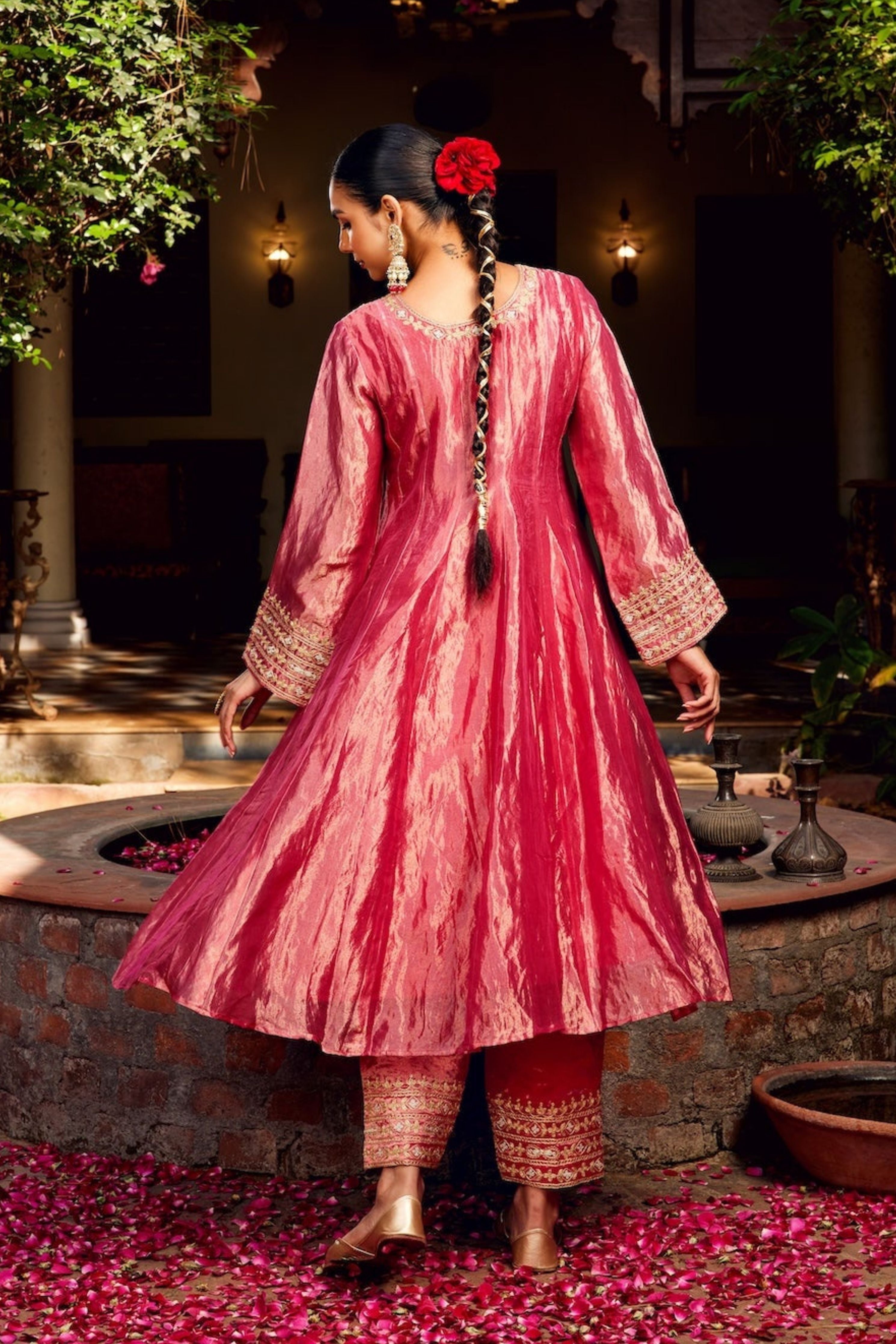 Pink Tissue Anarkali Inayat Kurta