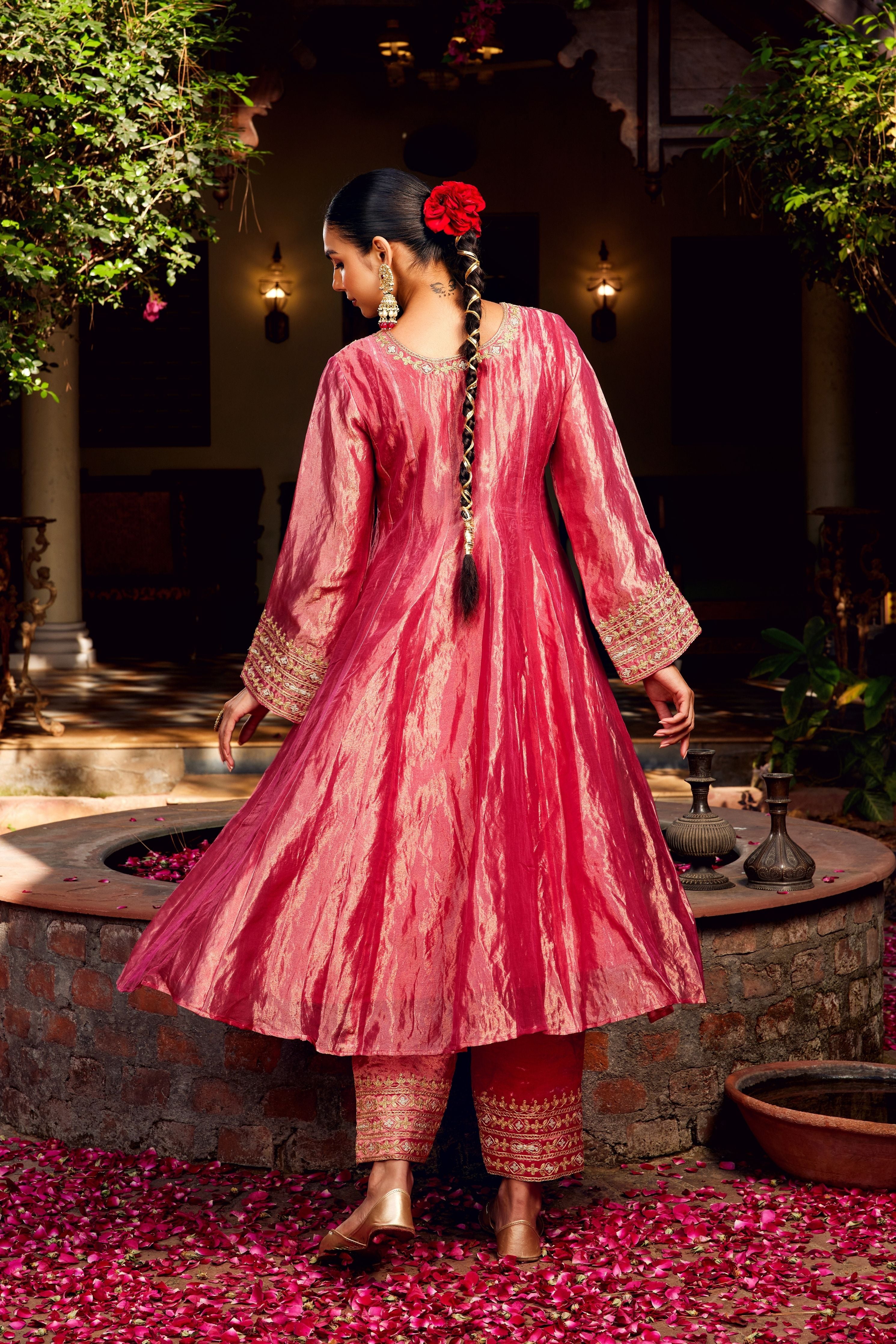 Pink Tissue Anarkali Inayat Kurta