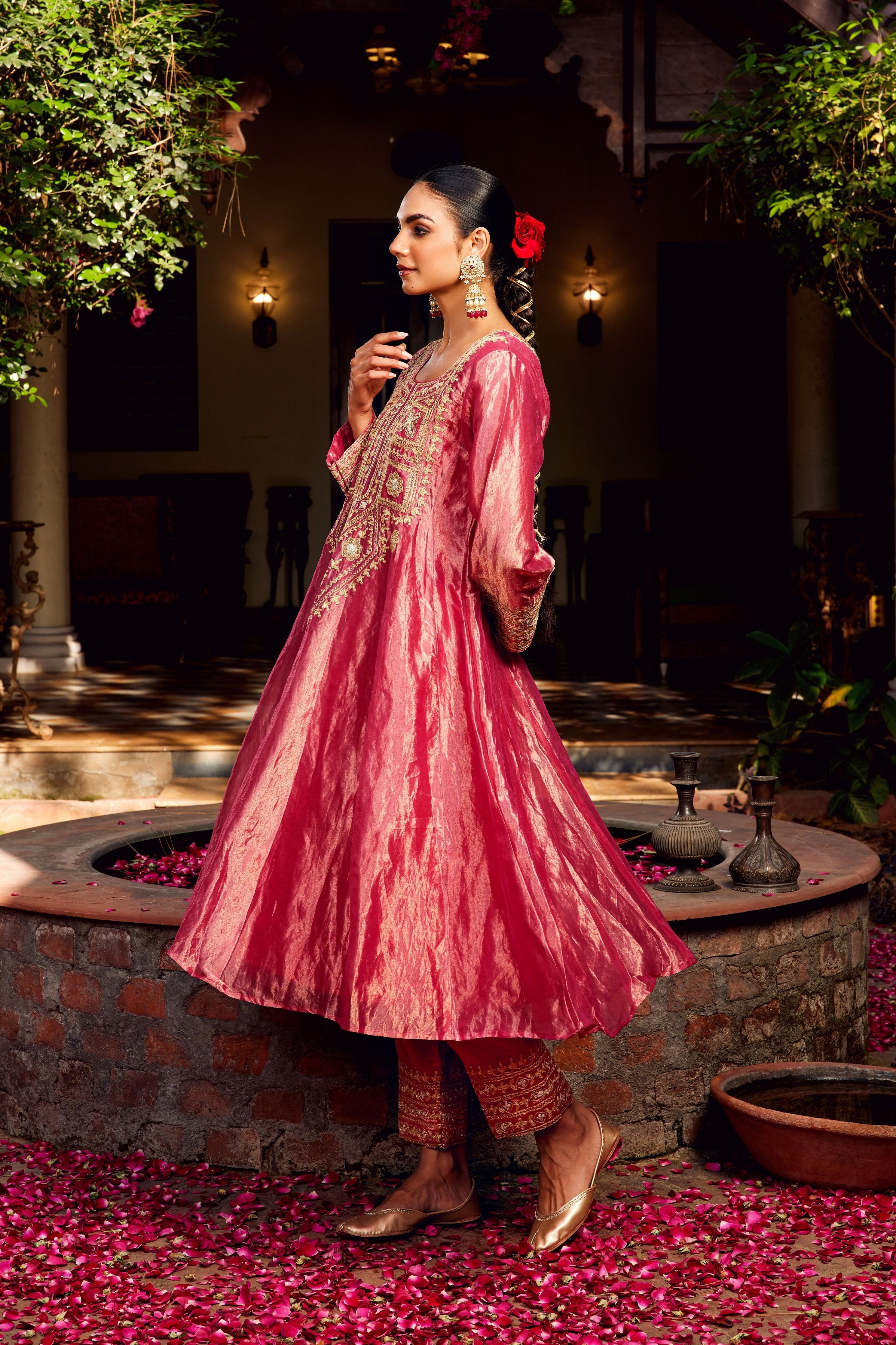 Pink Tissue Anarkali Inayat Kurta