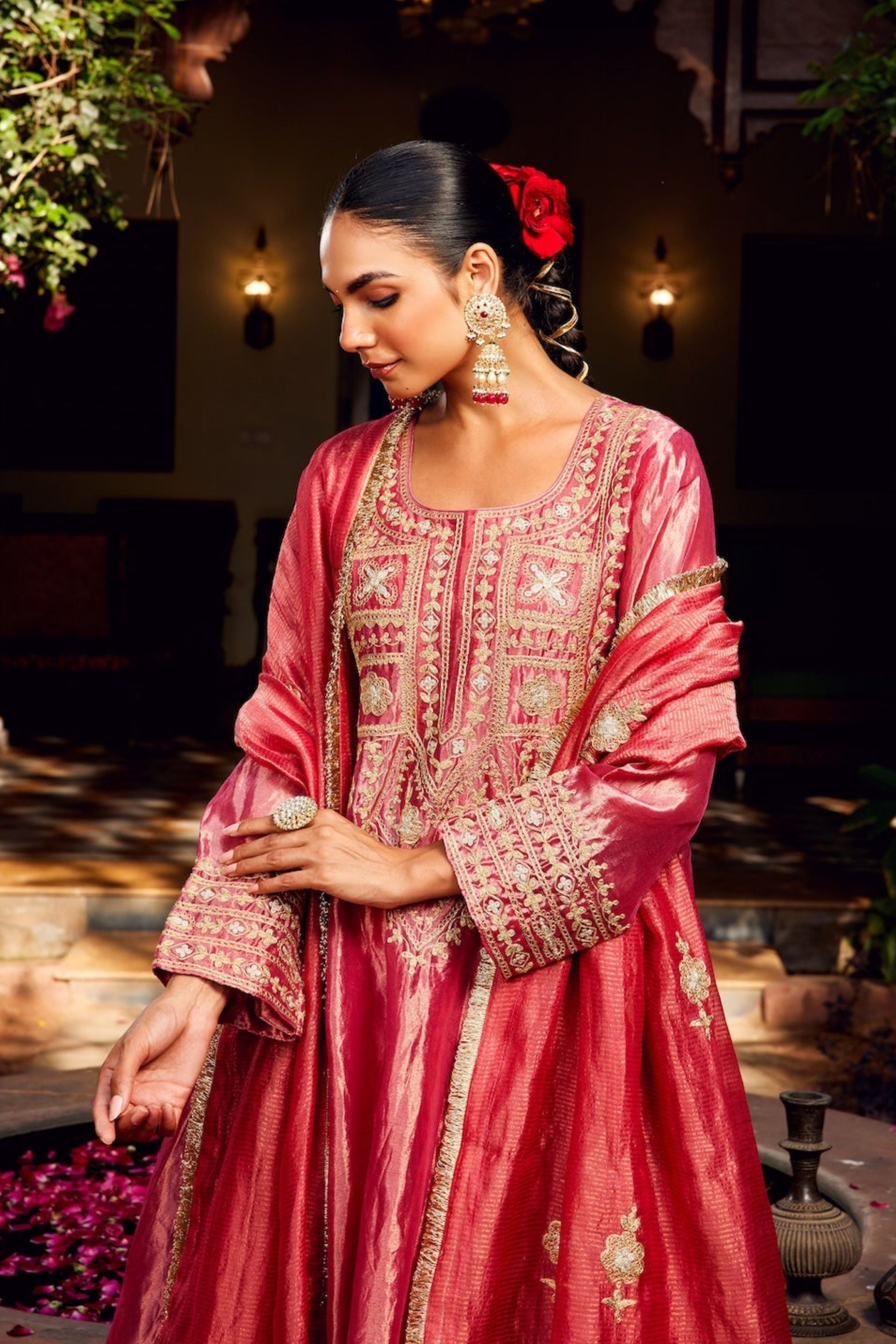 Pink Tissue Anarkali Inayat Kurta