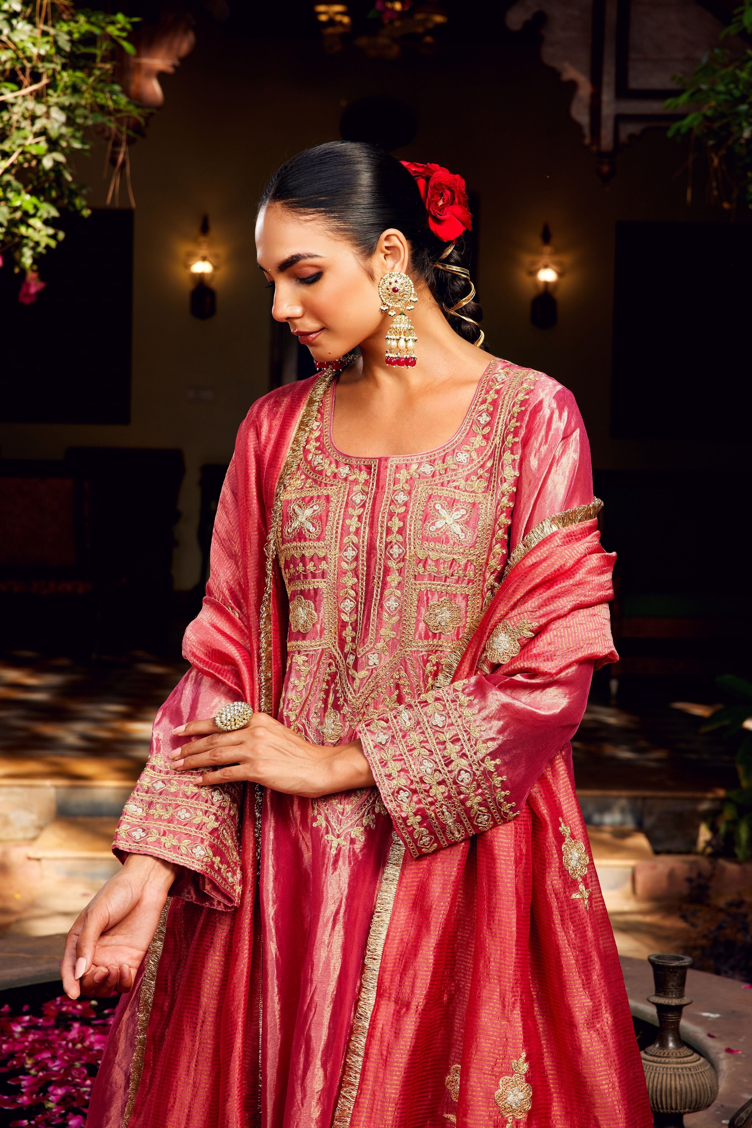 Pink Tissue Anarkali Inayat Kurta