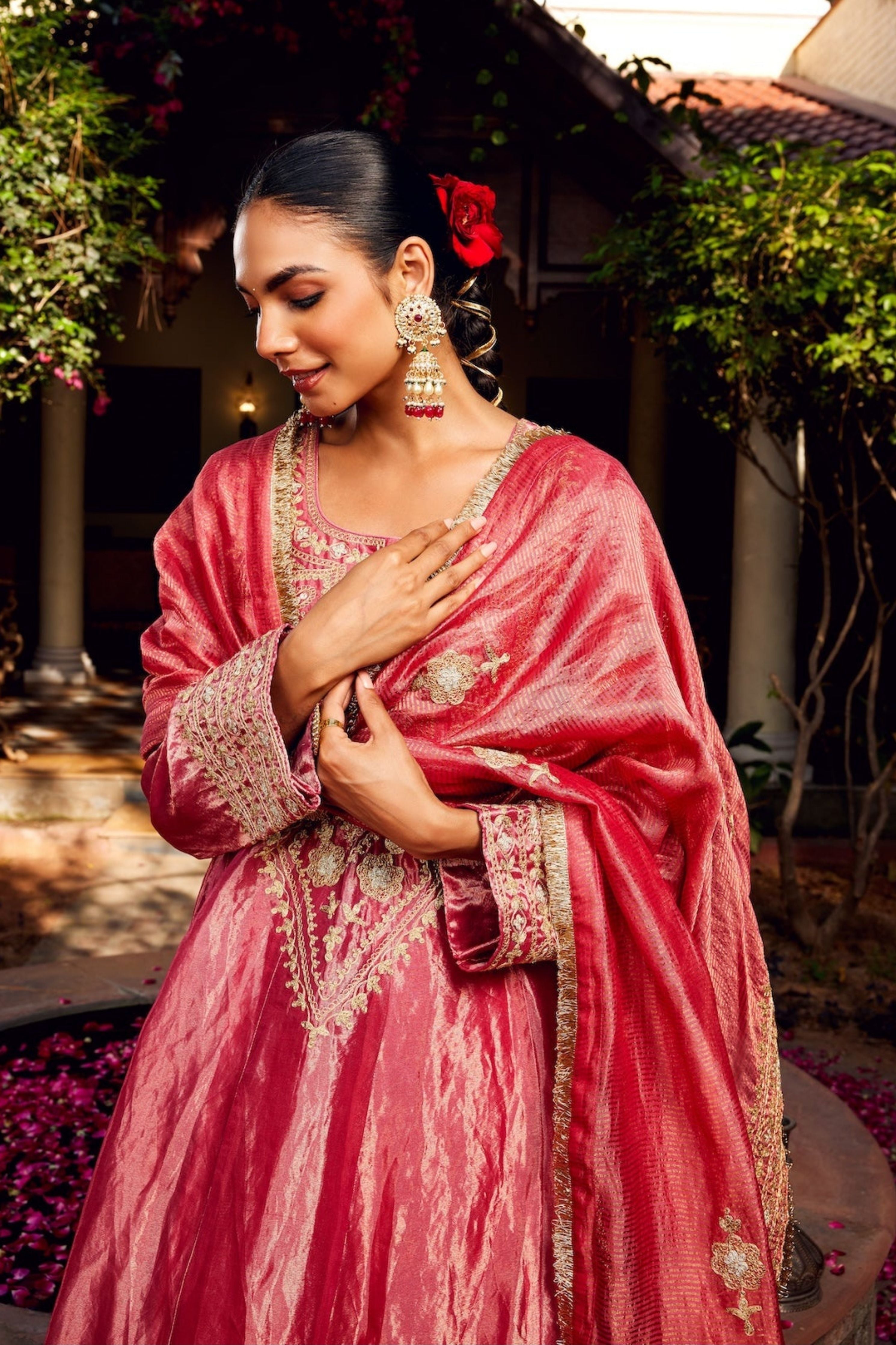 Pink Tissue Anarkali Inayat Kurta