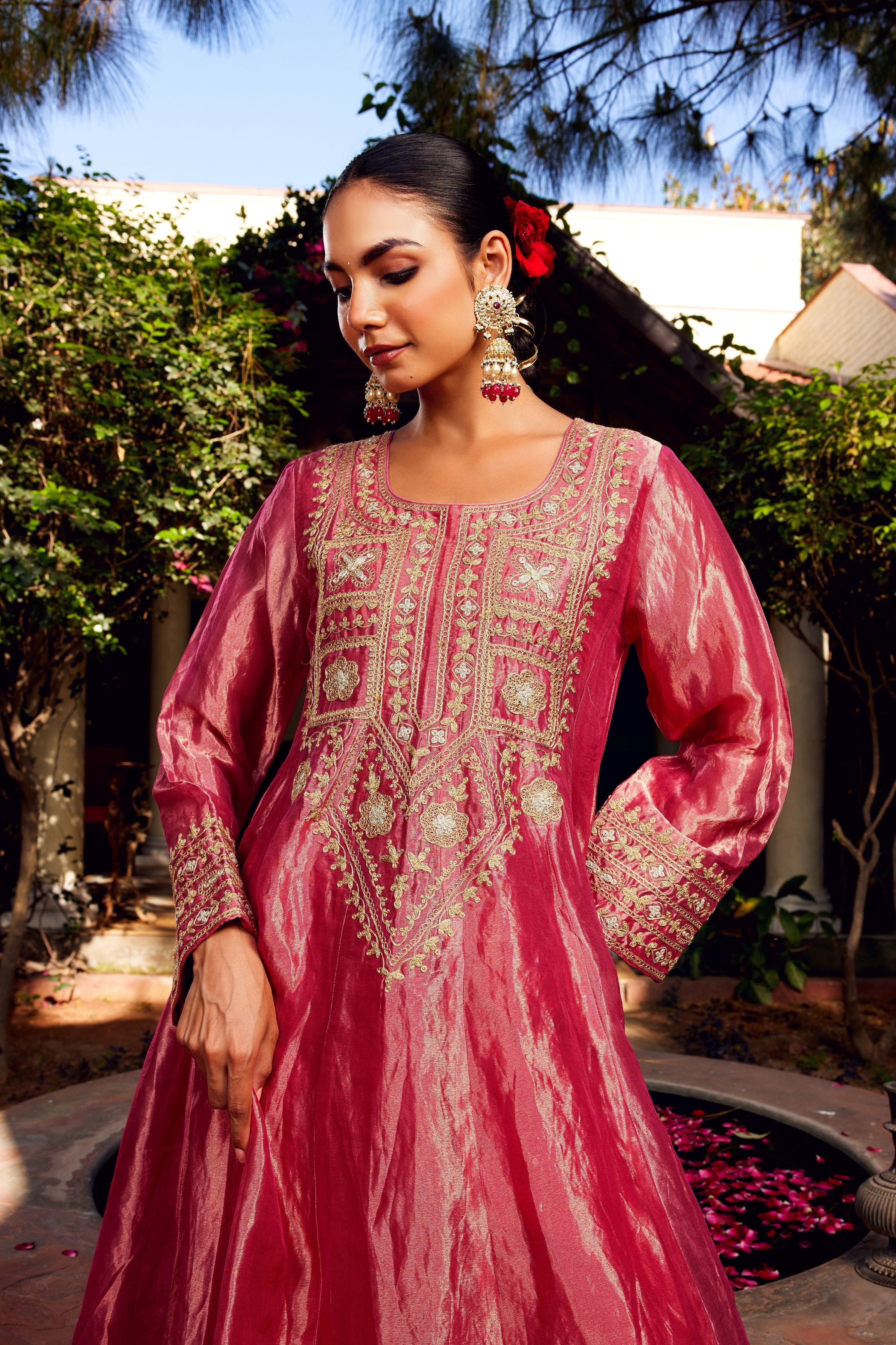 Pink Tissue Anarkali Inayat Kurta