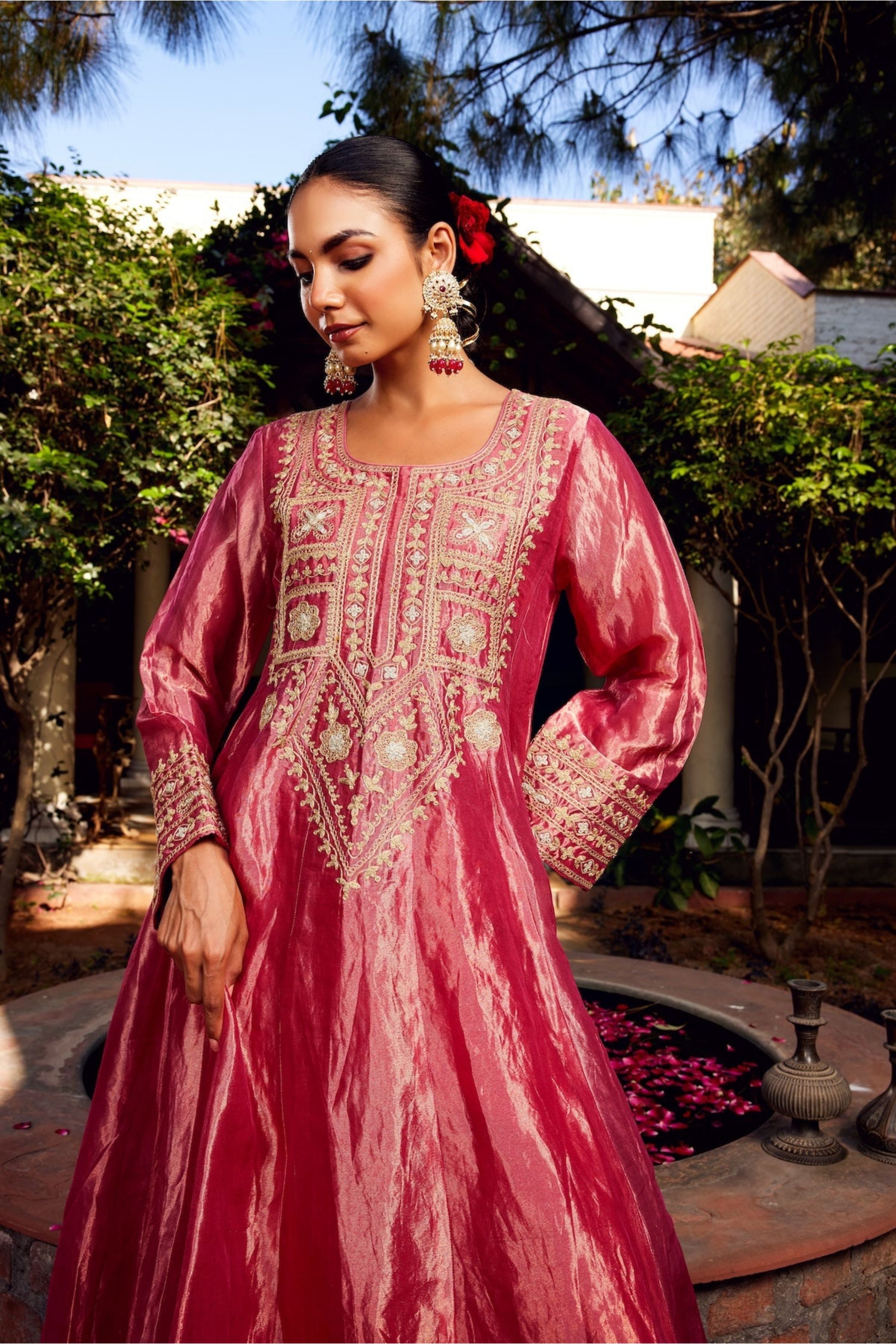 Pink Tissue Anarkali Inayat Kurta