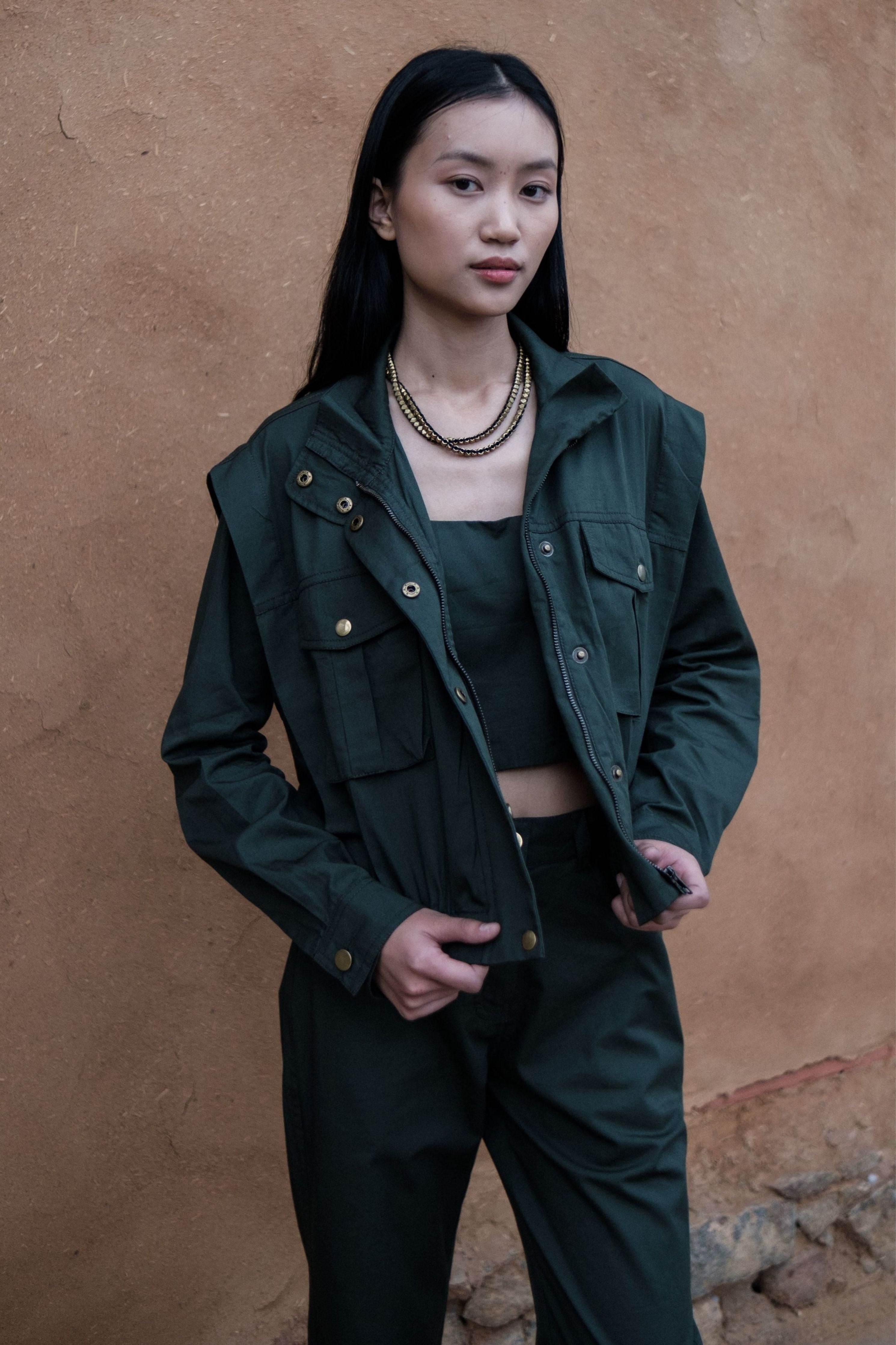 Deep Green Sheldon cropped jacket
