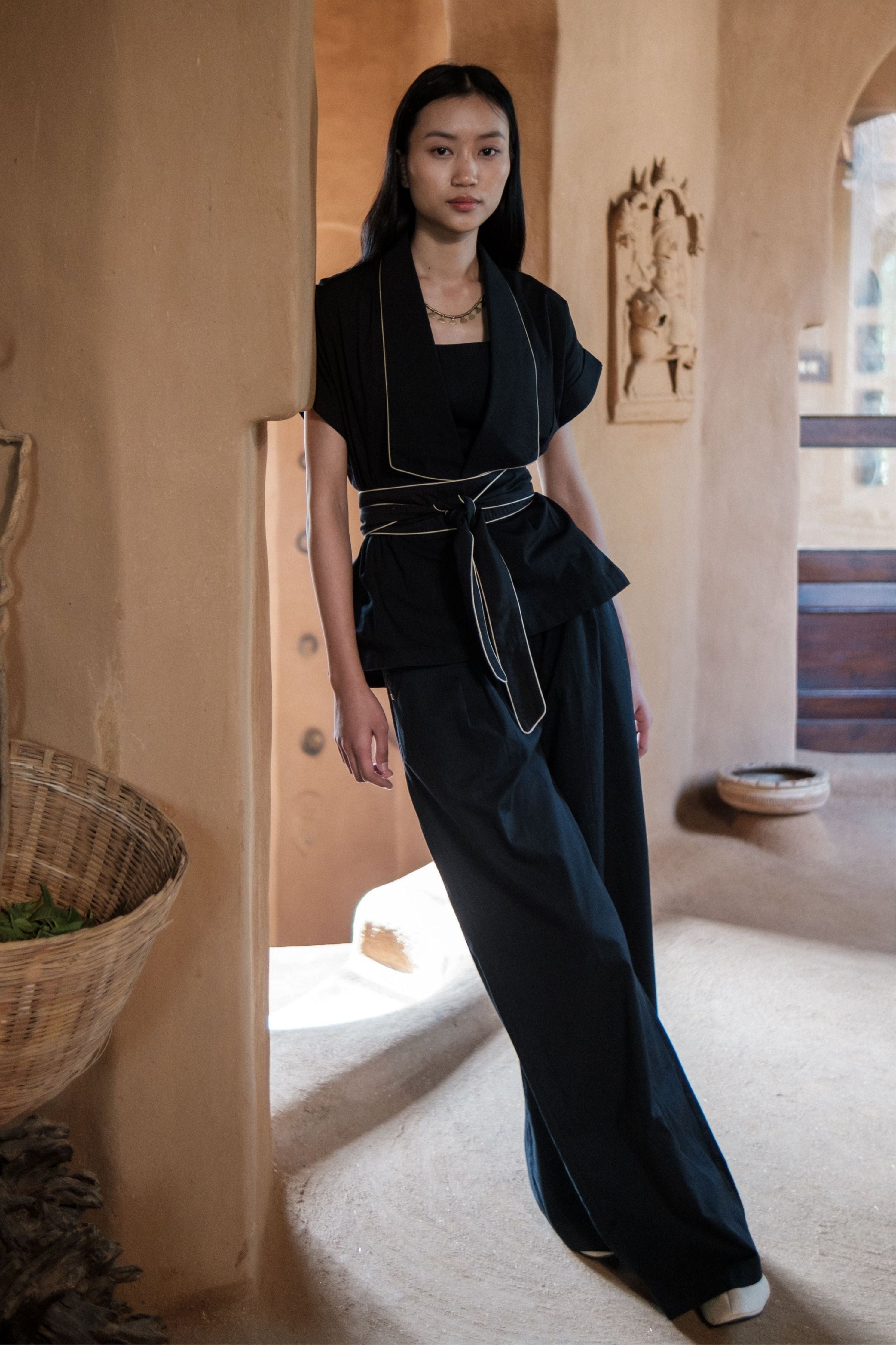 Black Berlin Shawl collar Top