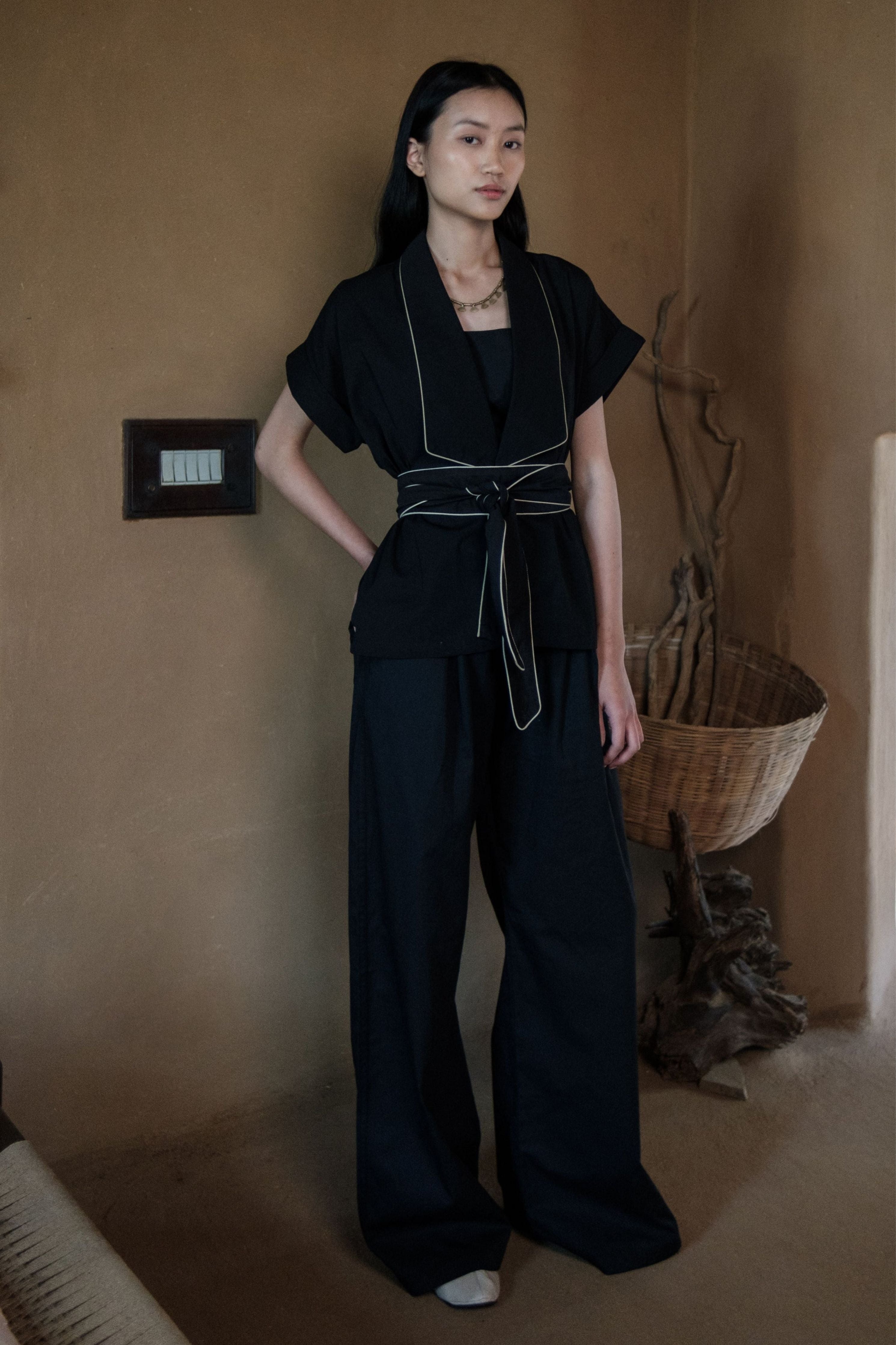 Black Berlin Shawl collar Top