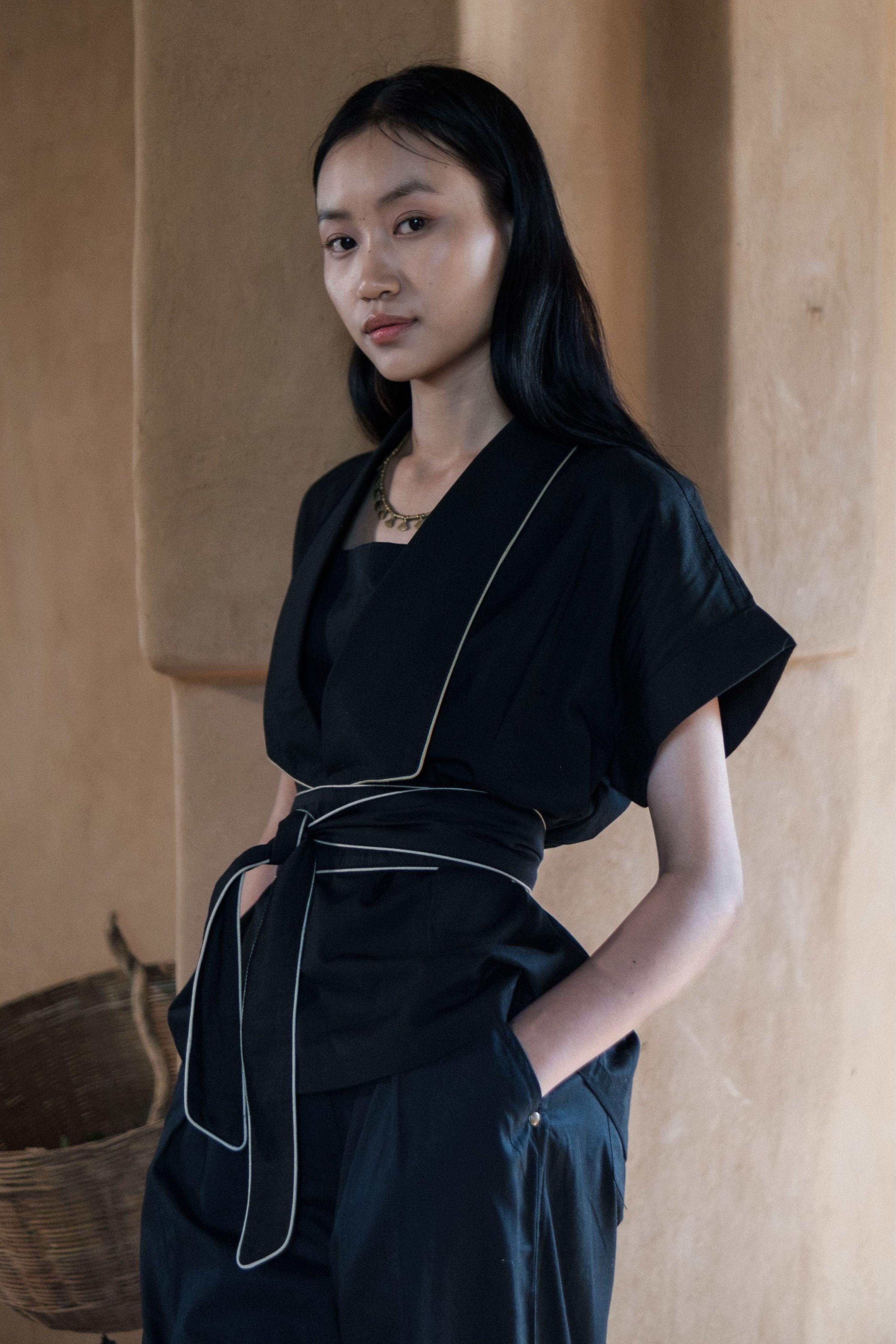 Black Berlin Shawl collar Top