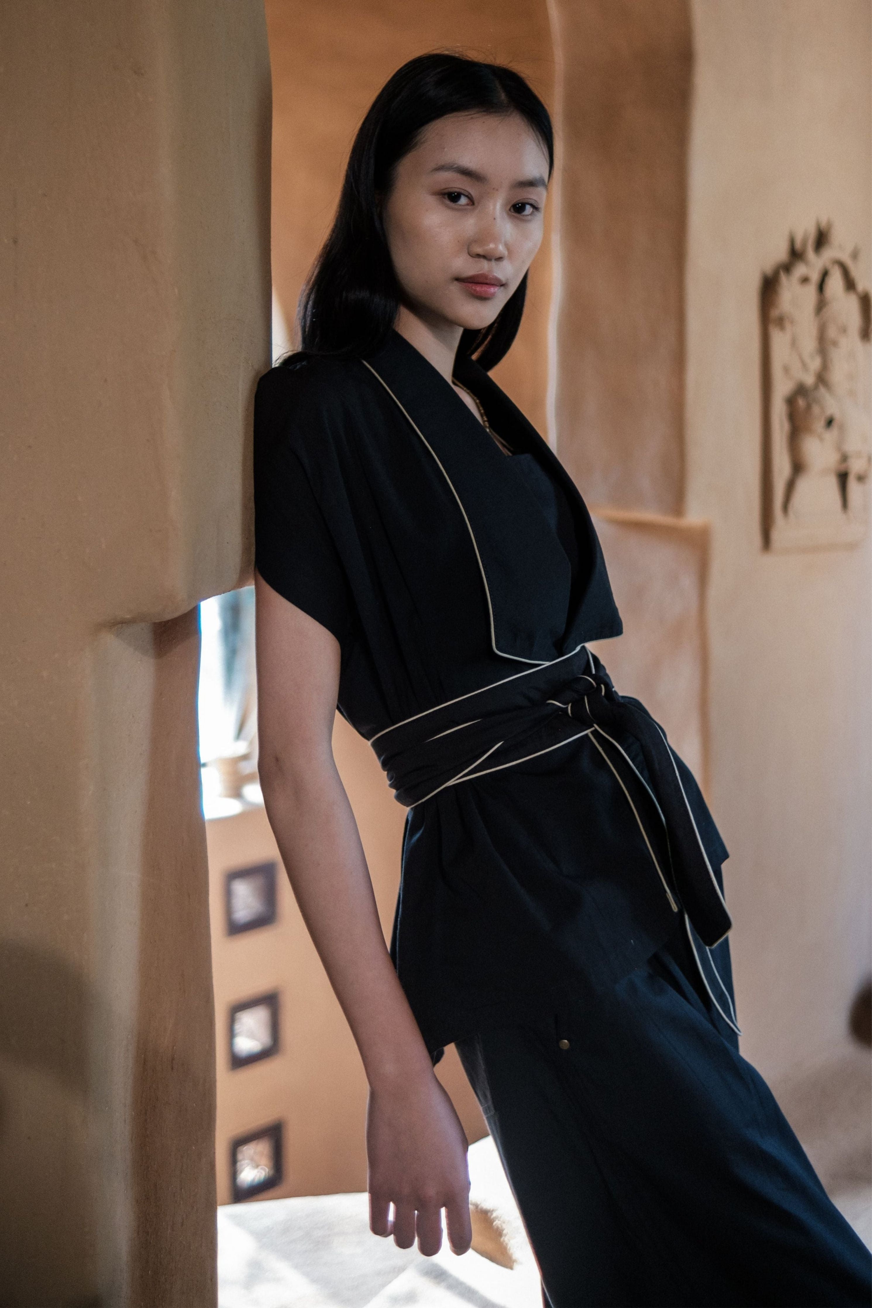 Black Berlin Shawl collar Top