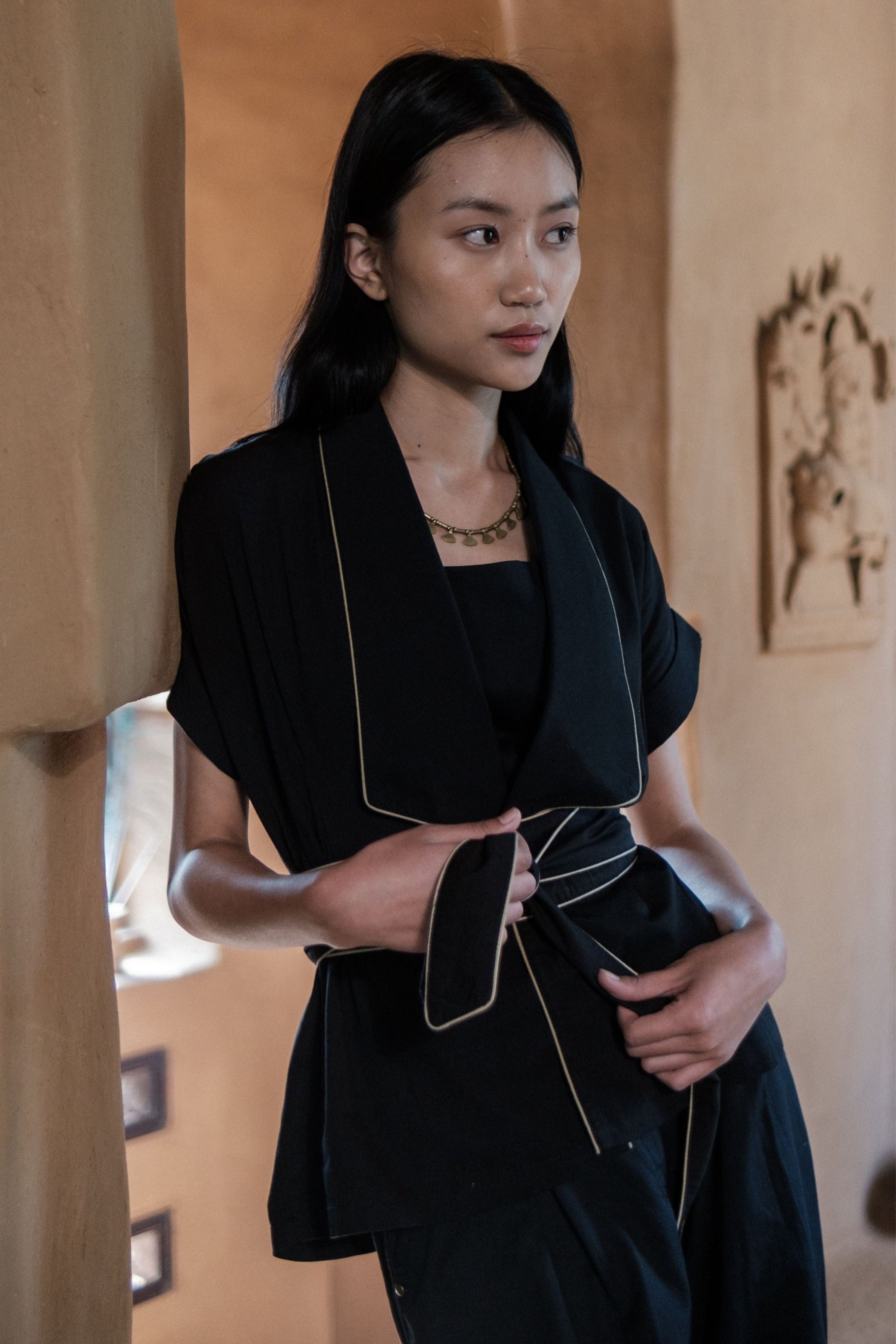 Black Berlin Shawl collar Top