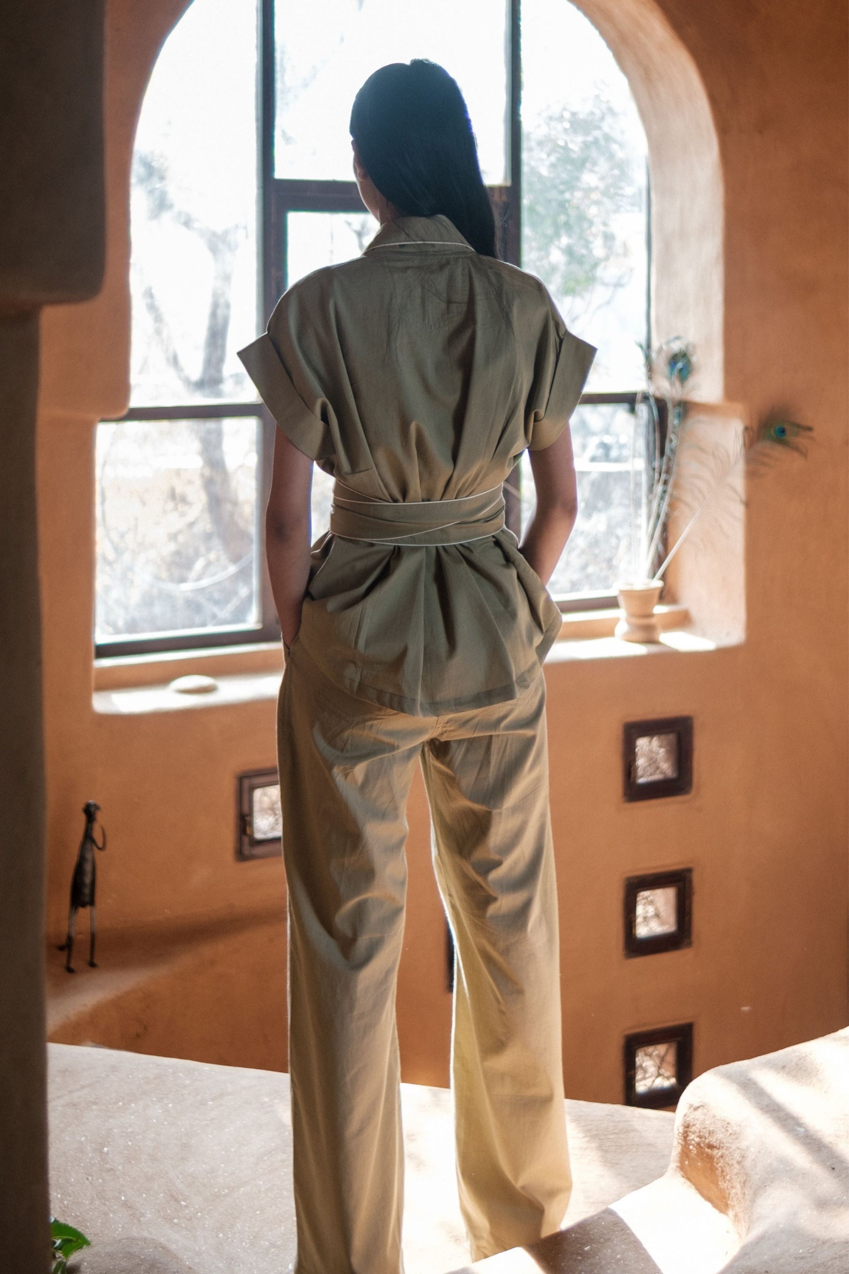 Khaki Berlin Shawl collar Top